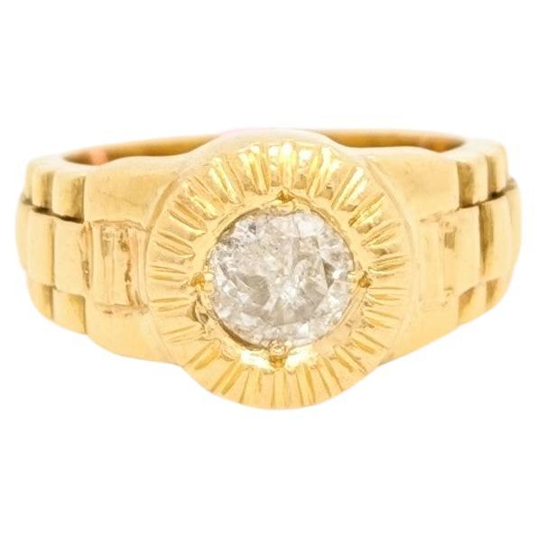 Runder Ring mit weißem Diamanten aus 14 Karat Gelbgold im Angebot