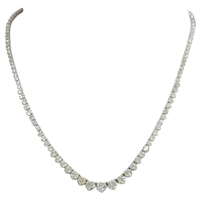 White Diamond Round Riviera Necklace in 18k White Gold For Sale at 1stDibs