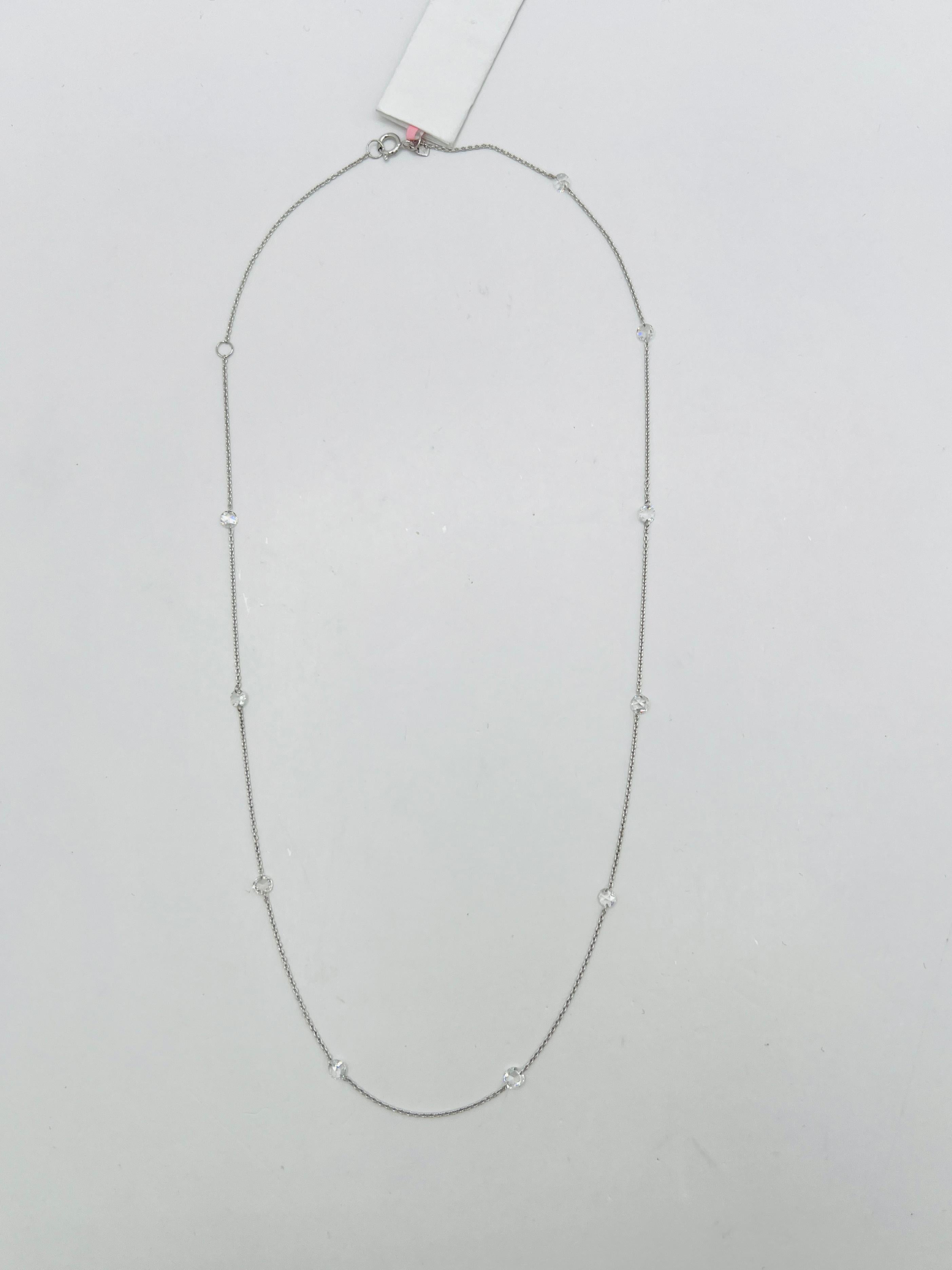 Taglio a rosa Collana con diamante bianco rotondo taglio rosa in oro bianco 18 carati in vendita