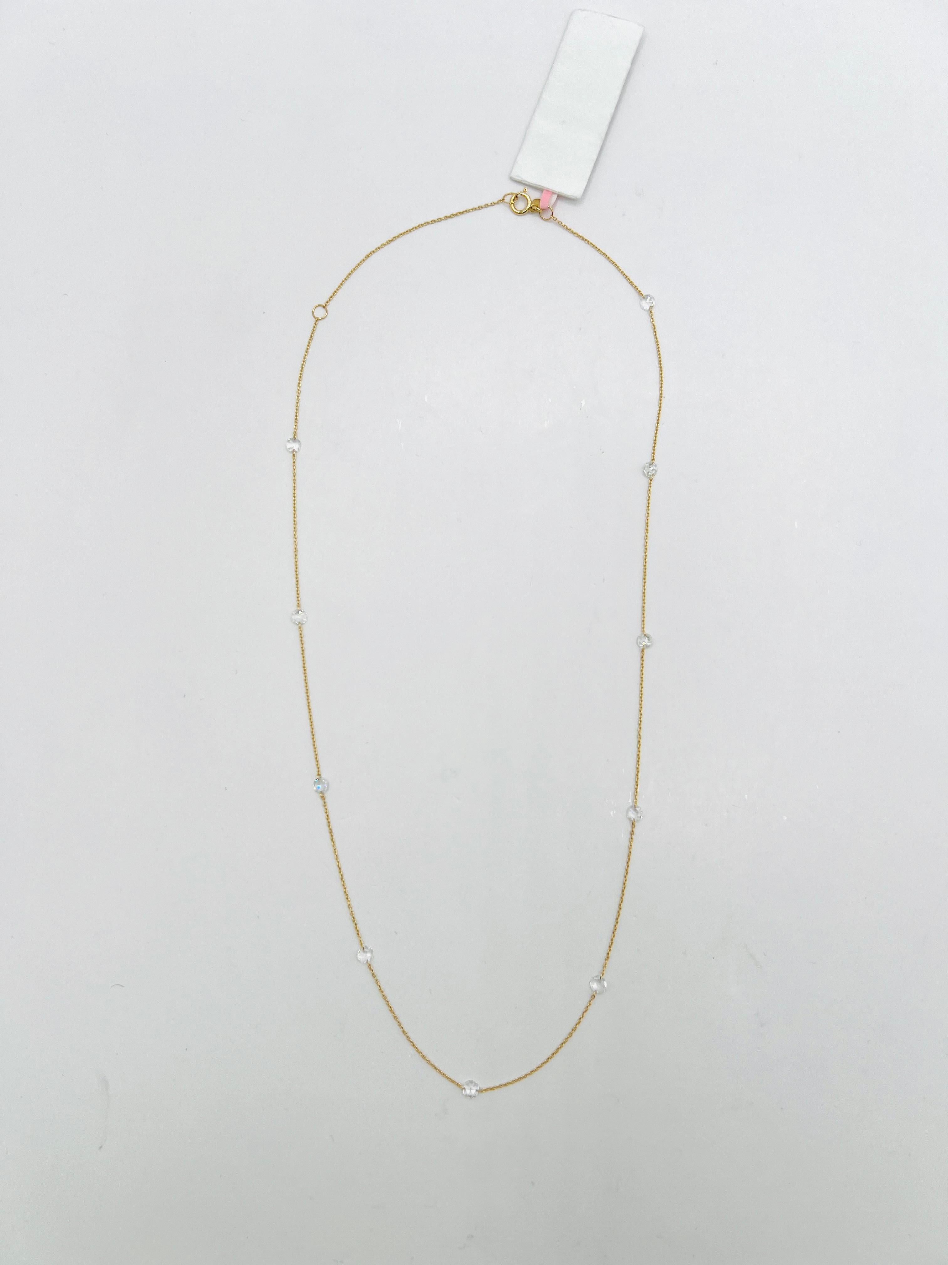 Women's or Men's White Diamond Round Rose Cut Necklace in 18K Yellow Gold For Sale