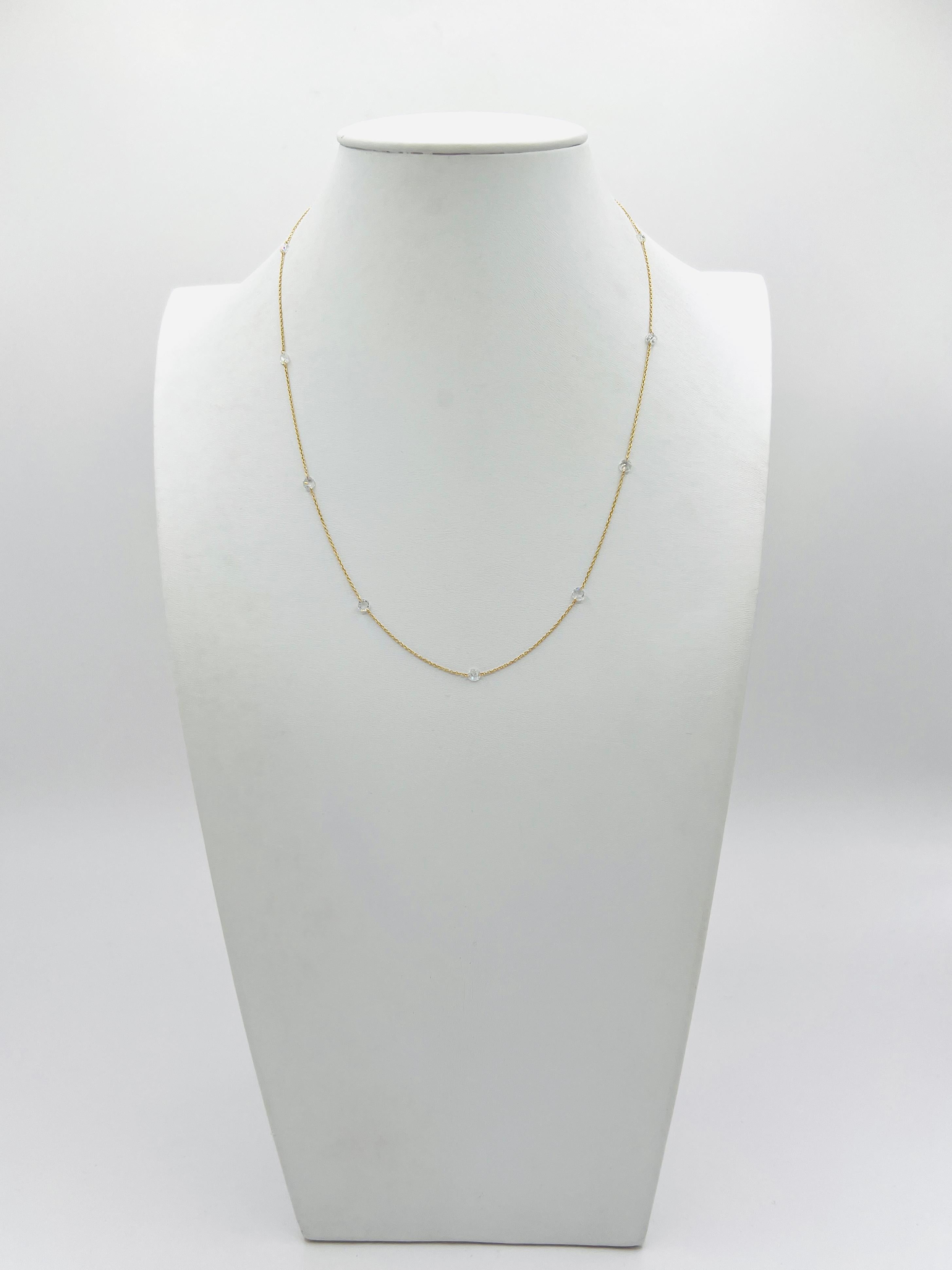 White Diamond Round Rose Cut Necklace in 18K Yellow Gold For Sale 1