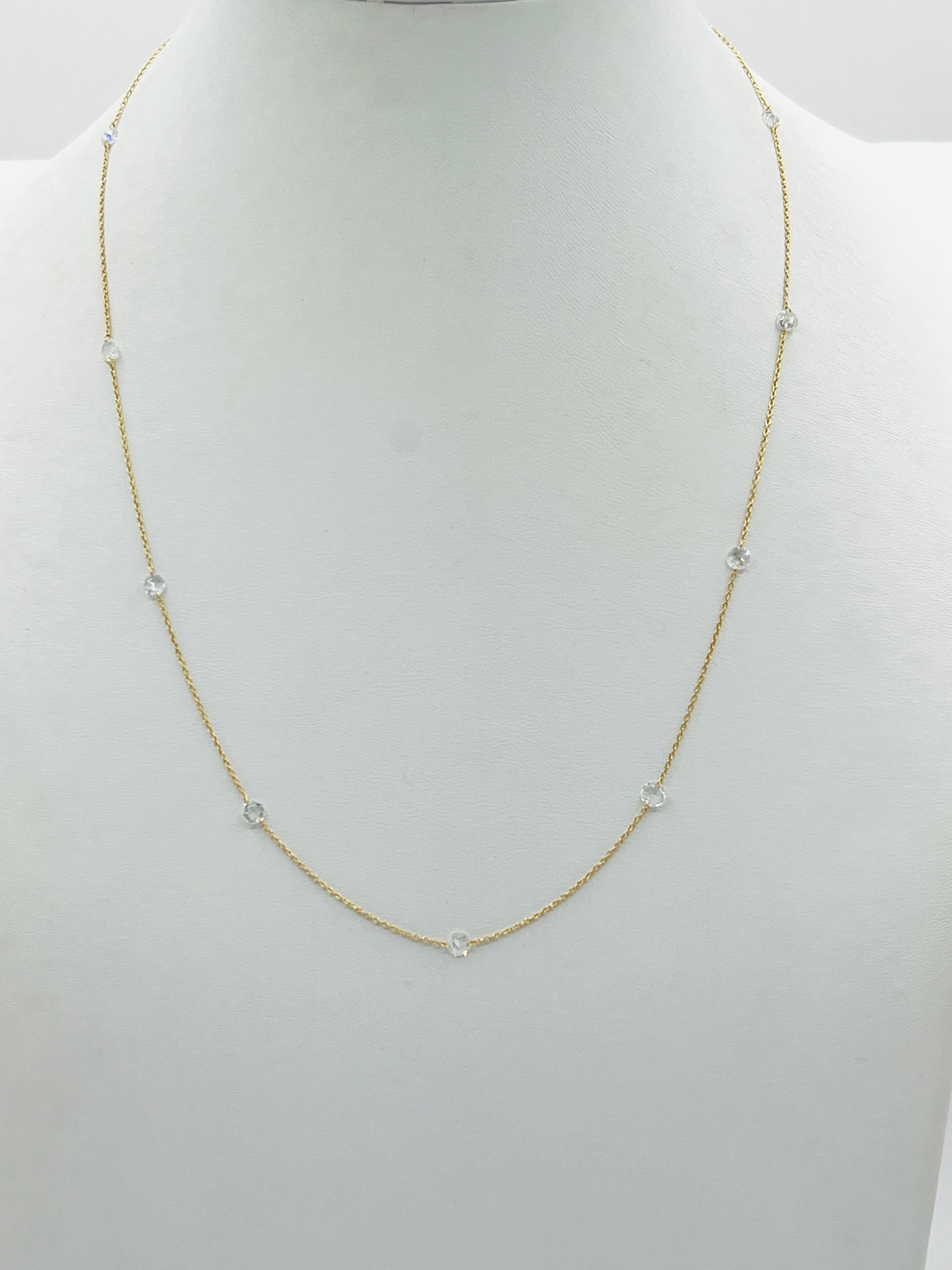 White Diamond Round Rose Cut Necklace in 18K Yellow Gold For Sale 2
