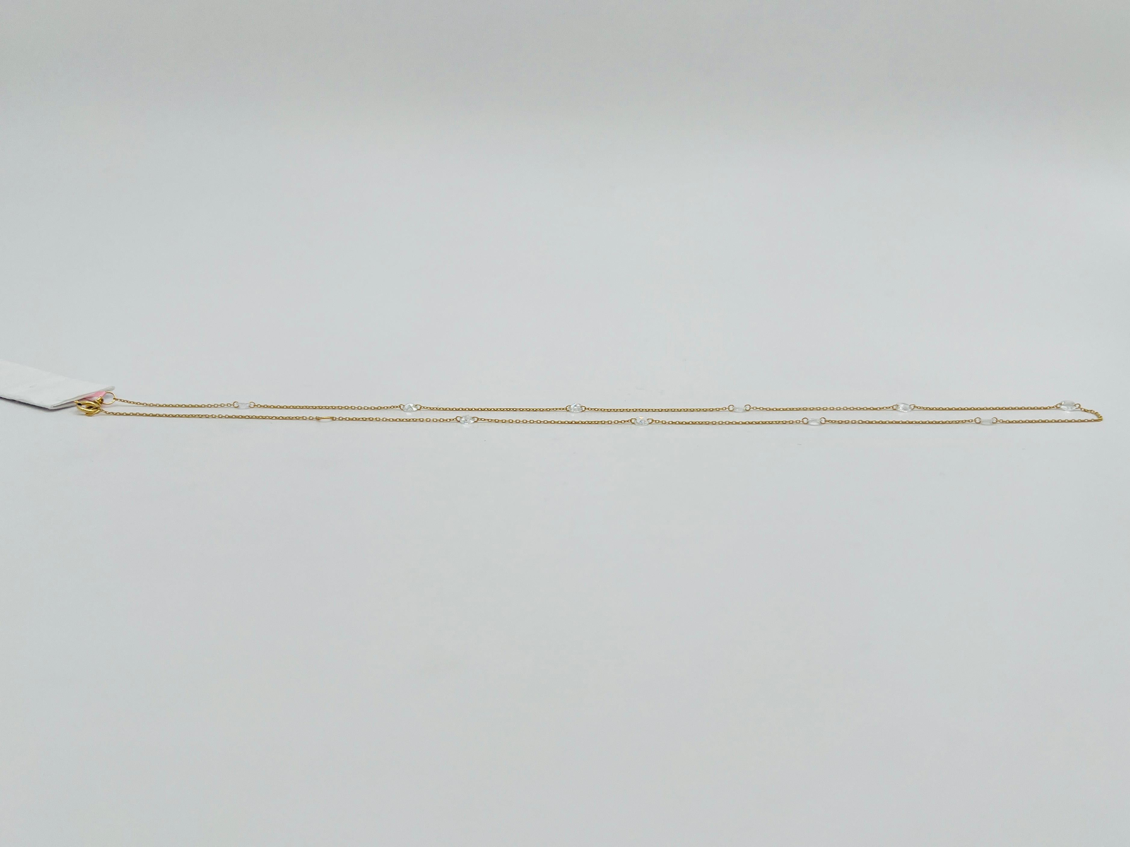 White Diamond Round Rose Cut Necklace in 18K Yellow Gold For Sale 3