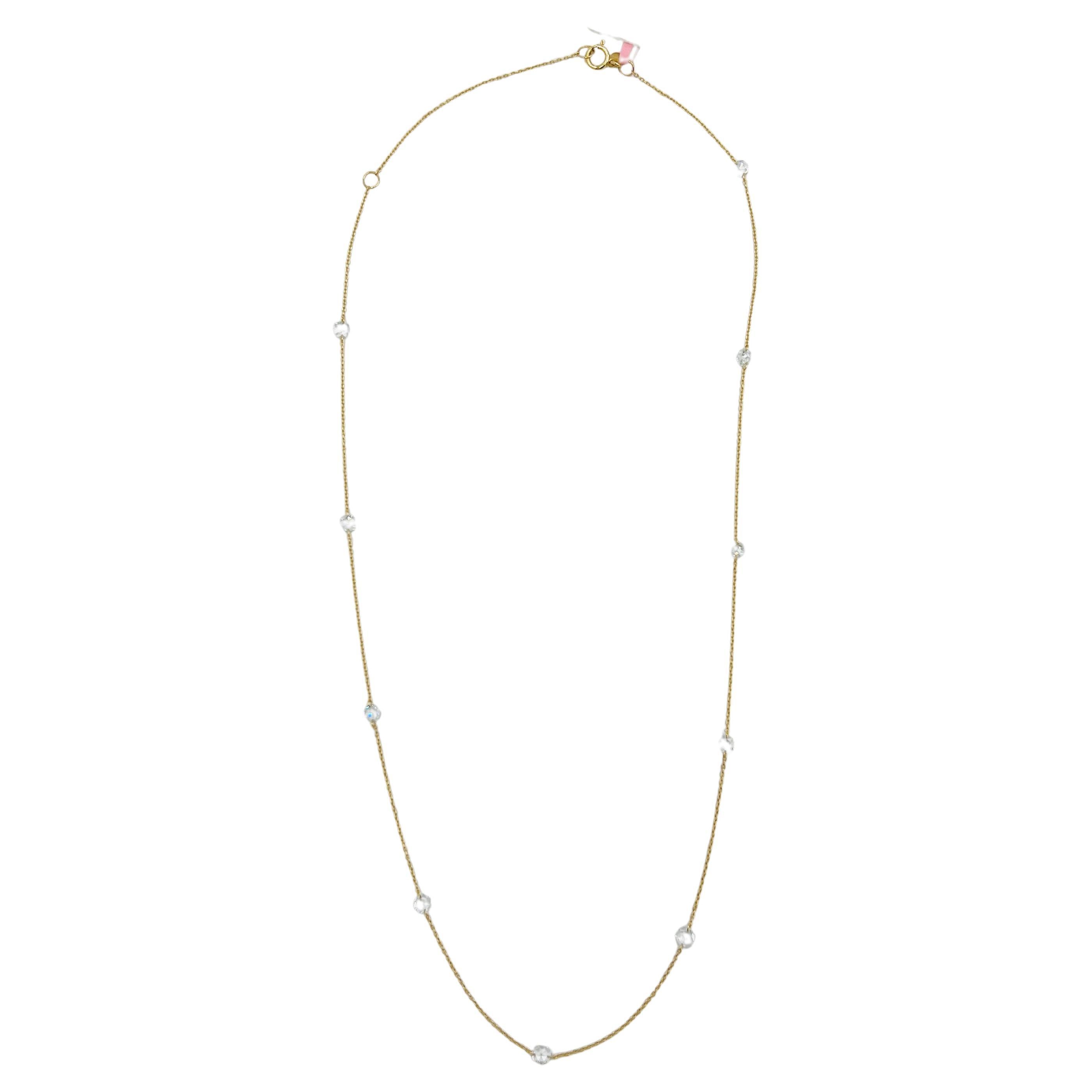 Weiße Diamant-Halskette mit rundem Rosenschliff aus 18 Karat Gelbgold