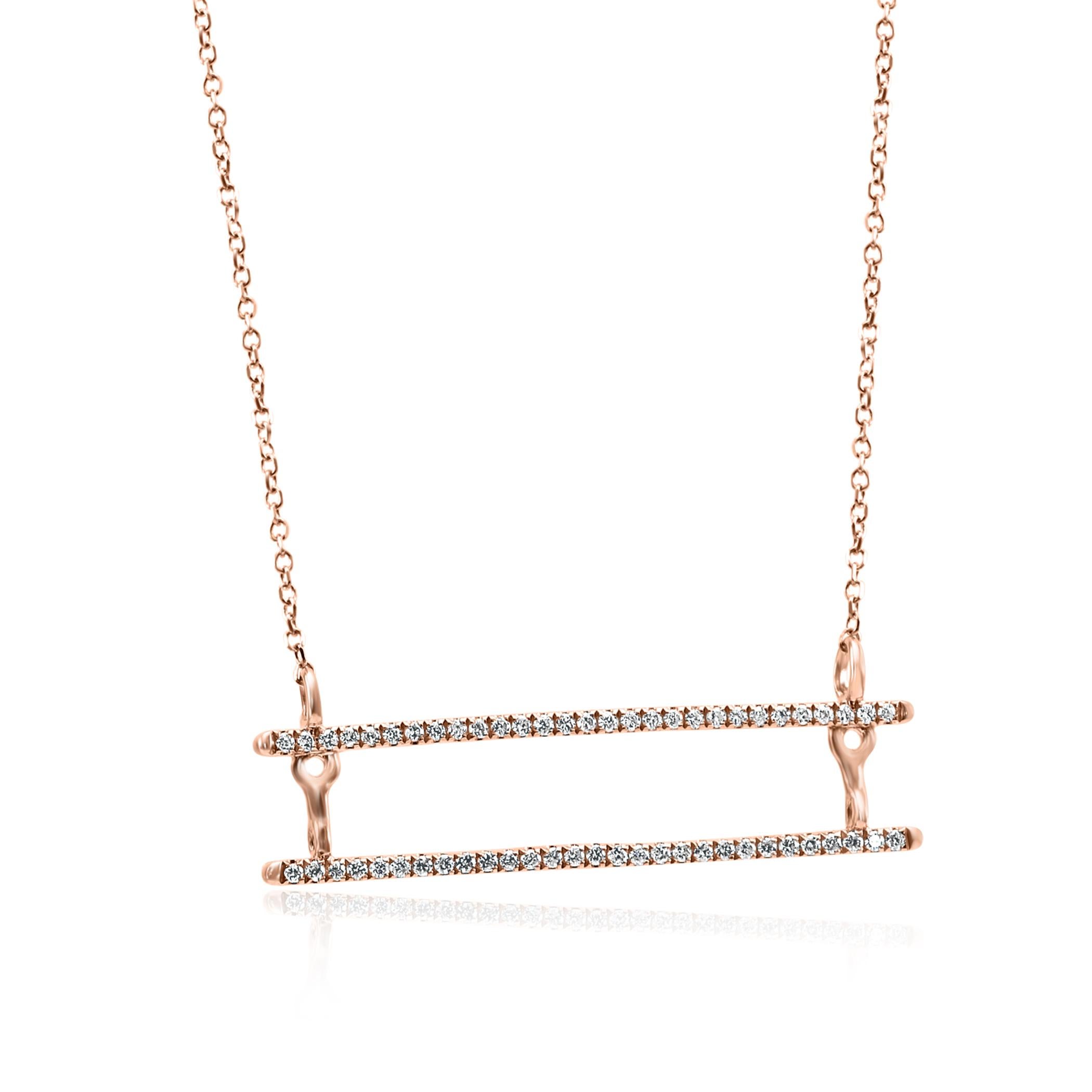 58 White G-H Color Si Clarity Diamond Rounds 0.25 Carat set in Chic Diamond Double Bar style 14K Rose Gold Fashion Drop Chain Necklace. Prefect for every day wear elegant and stylish. 

Total Diamond Weight 0.25 Carat