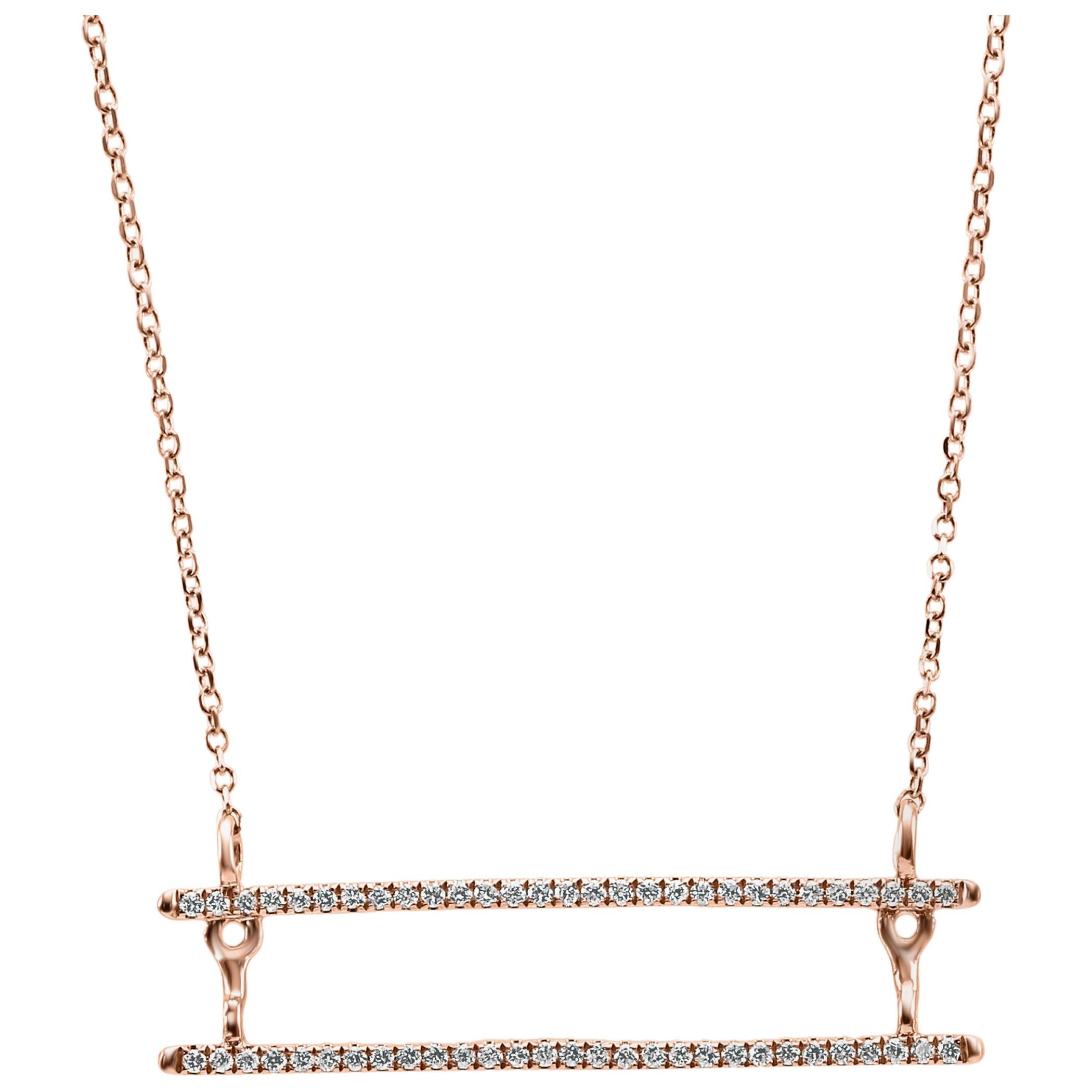 White Diamond Round Rose Gold Bar Style Fashion Drop Pendant Chain Necklace