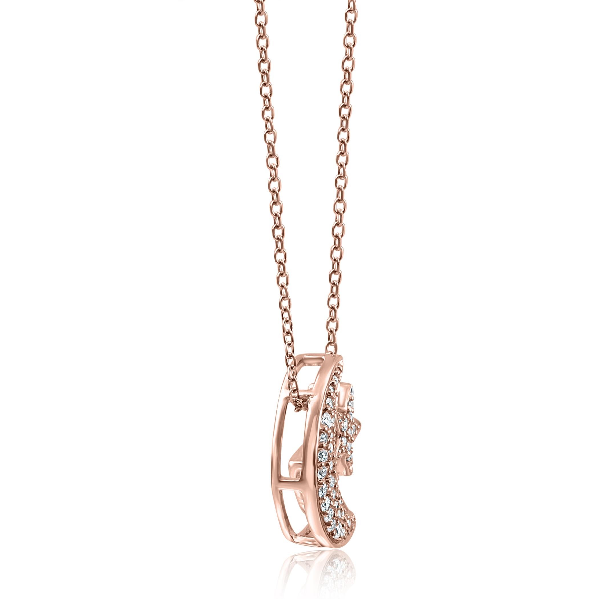 Contemporary White Diamond Round Rose Gold Moon and Star Fashion Chain Drop Pendant Necklace 