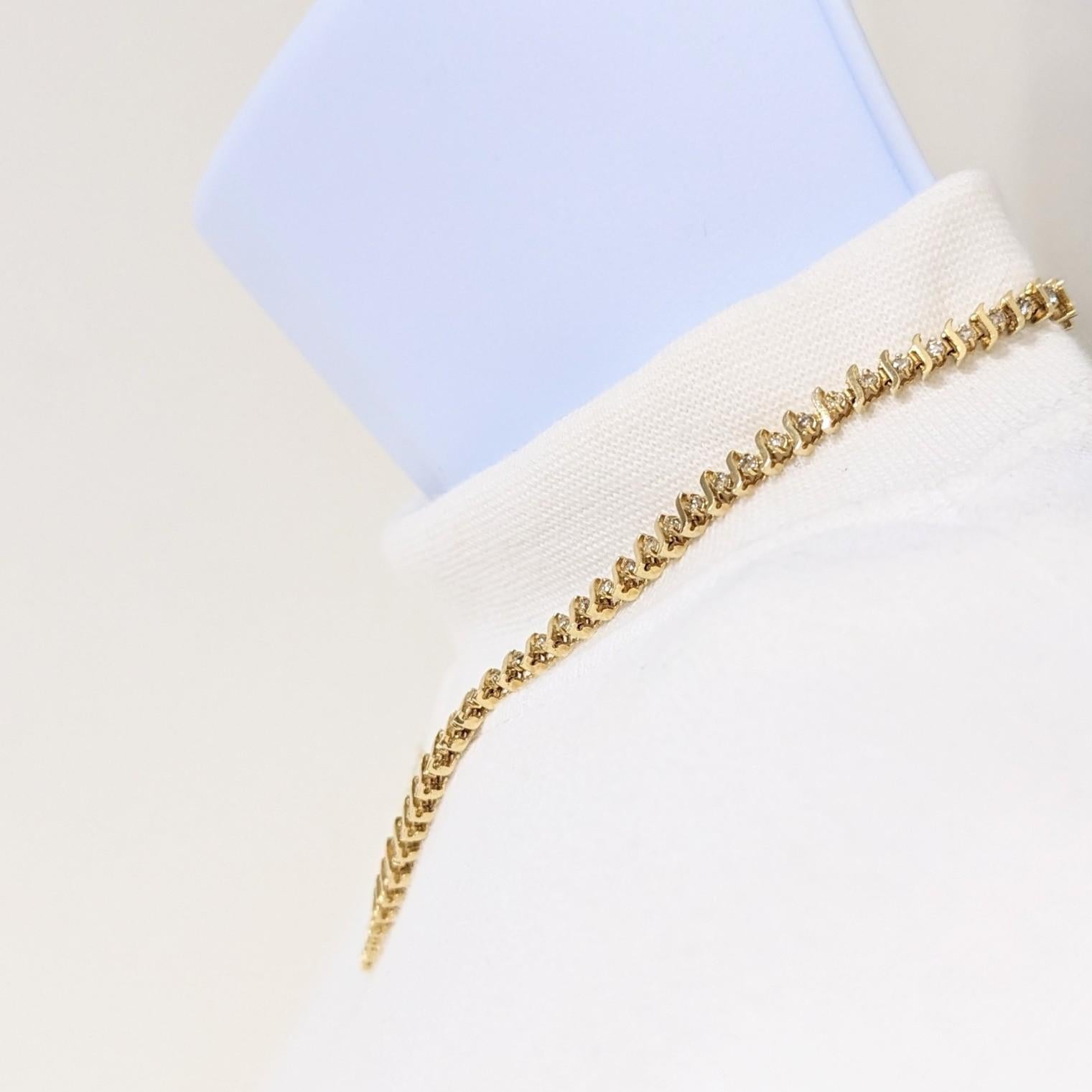 Weißer Diamant Runde S-Links Halskette in 14K Gelbgold (Rundschliff) im Angebot