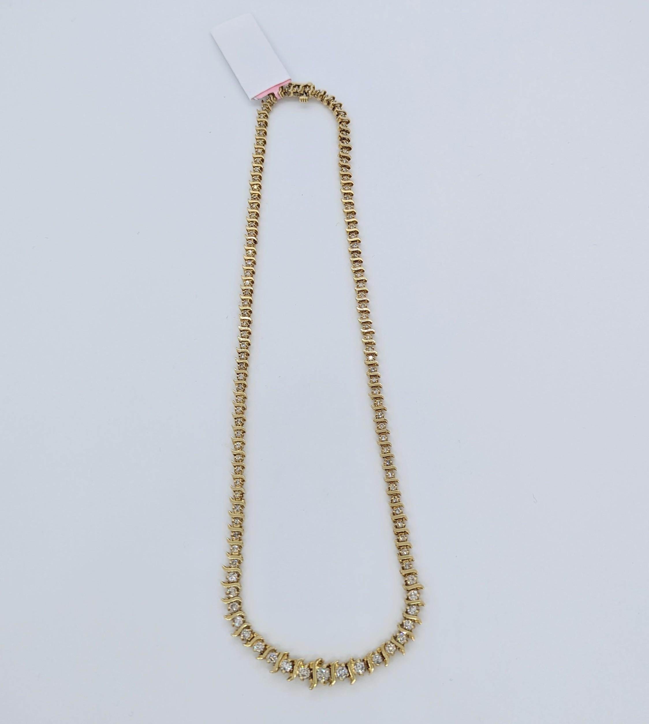 Weißer Diamant Runde S-Links Halskette in 14K Gelbgold für Damen oder Herren im Angebot