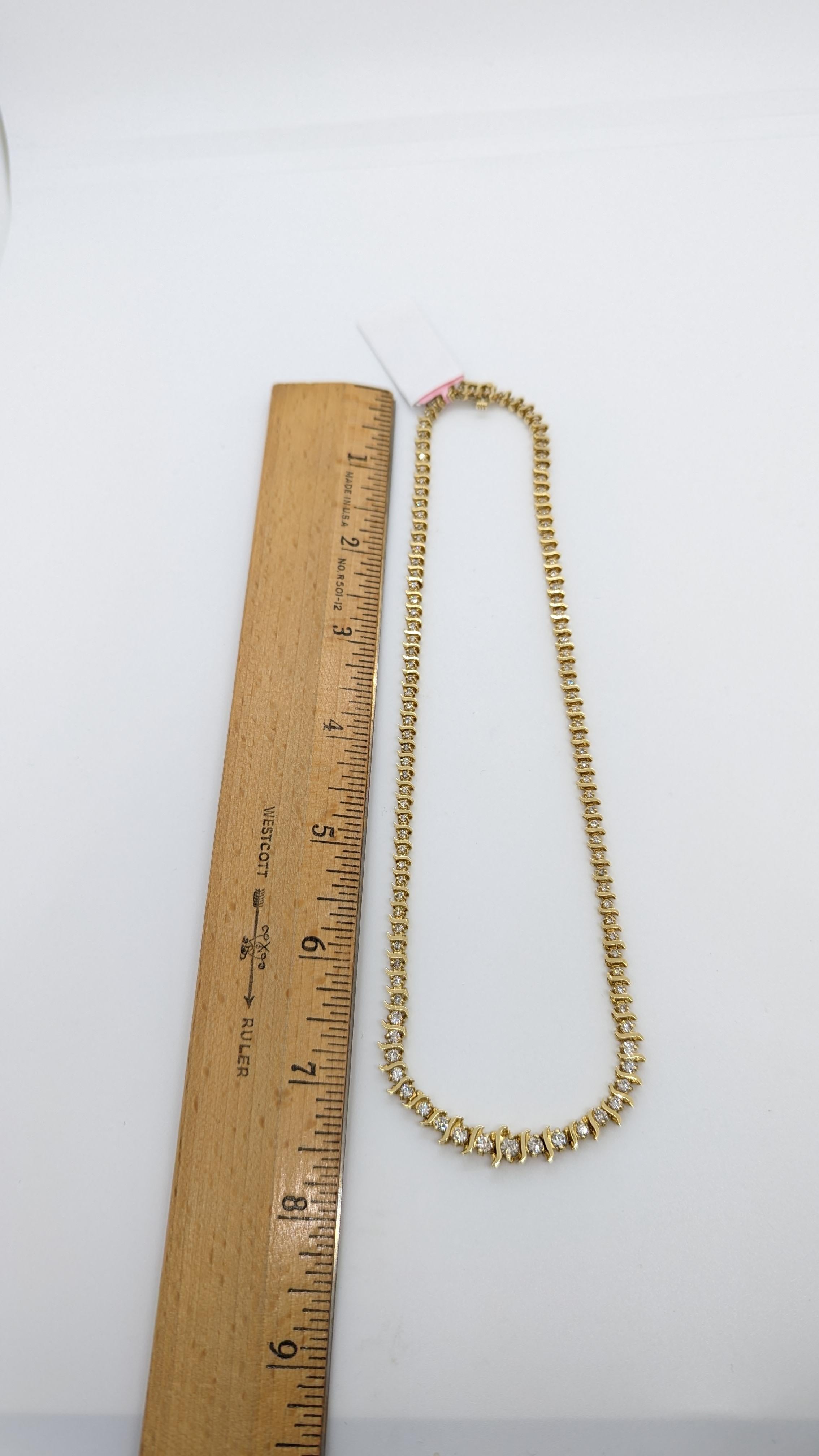 Weißer Diamant Runde S-Links Halskette in 14K Gelbgold im Angebot 1