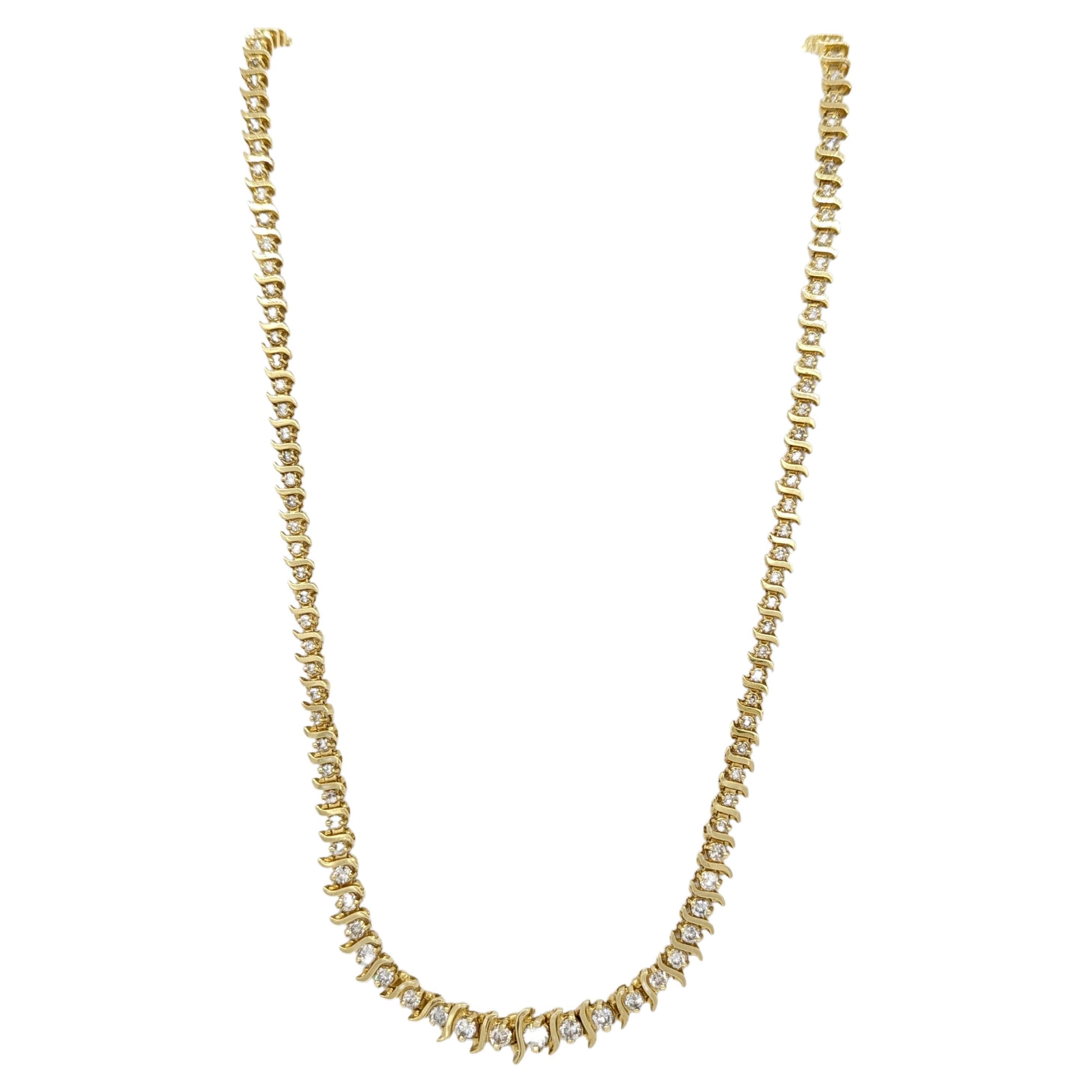White Diamond Round S-Links Necklace in 14K Yellow Gold For Sale