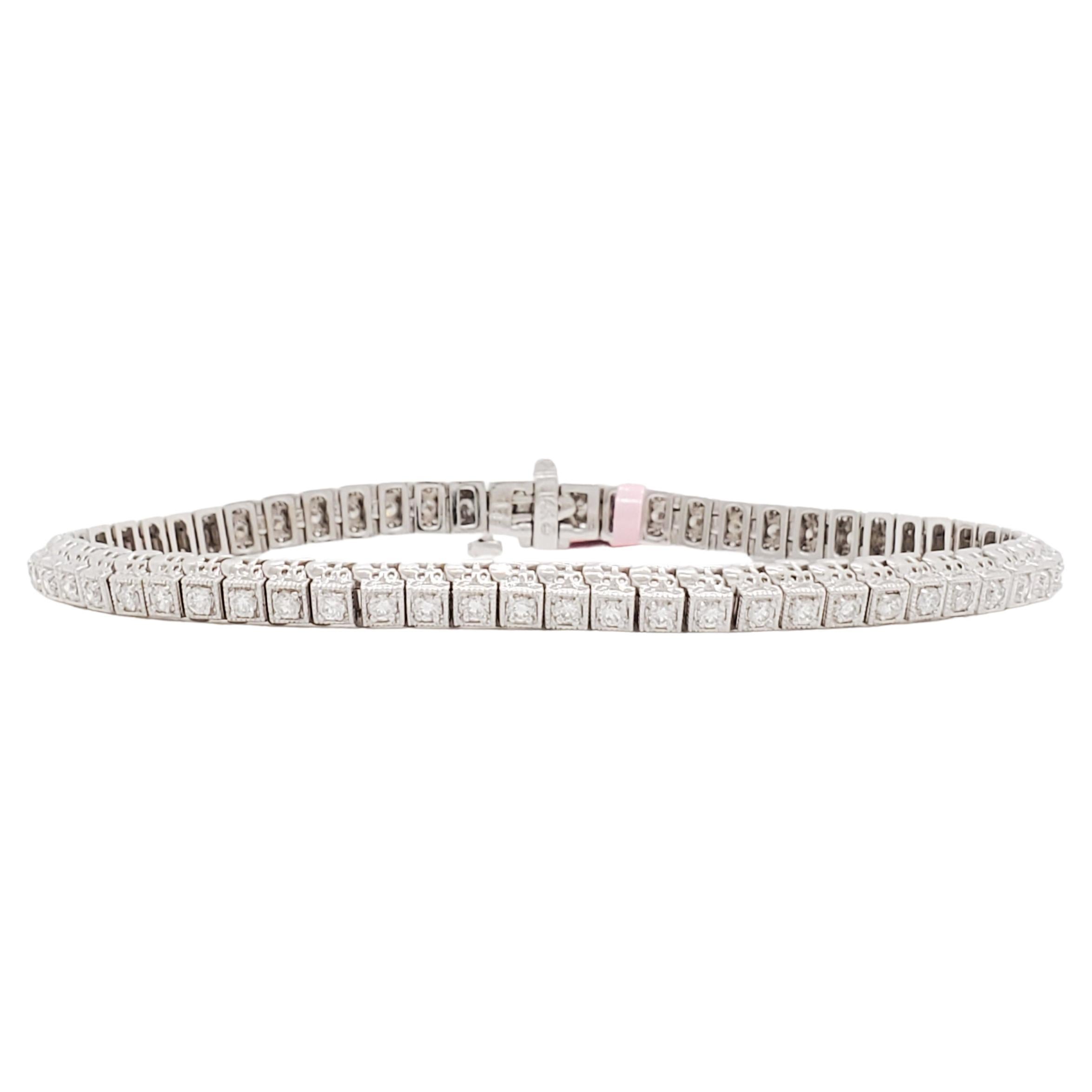 White Diamond Round Straight Line Bracelet in 14k White Gold