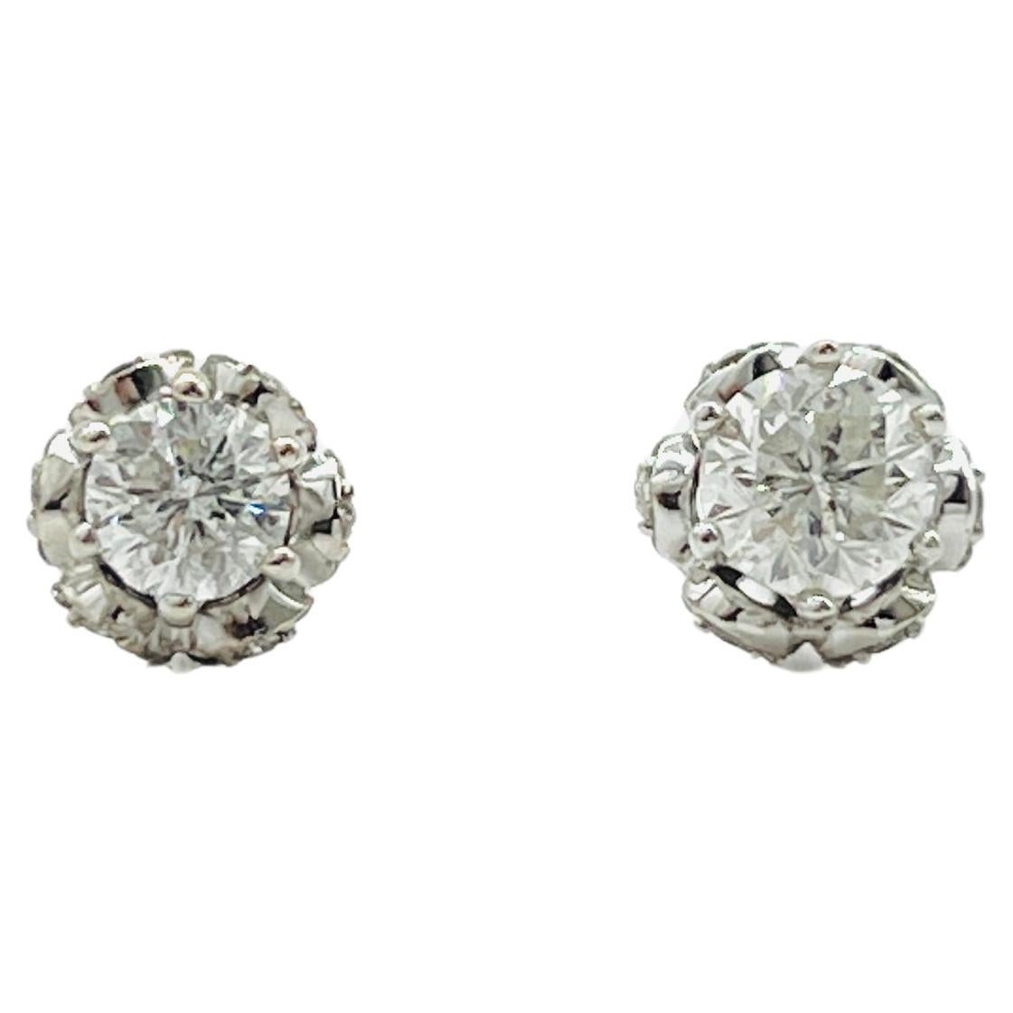 White Diamond Round Stud Earrings in 14K White Gold
