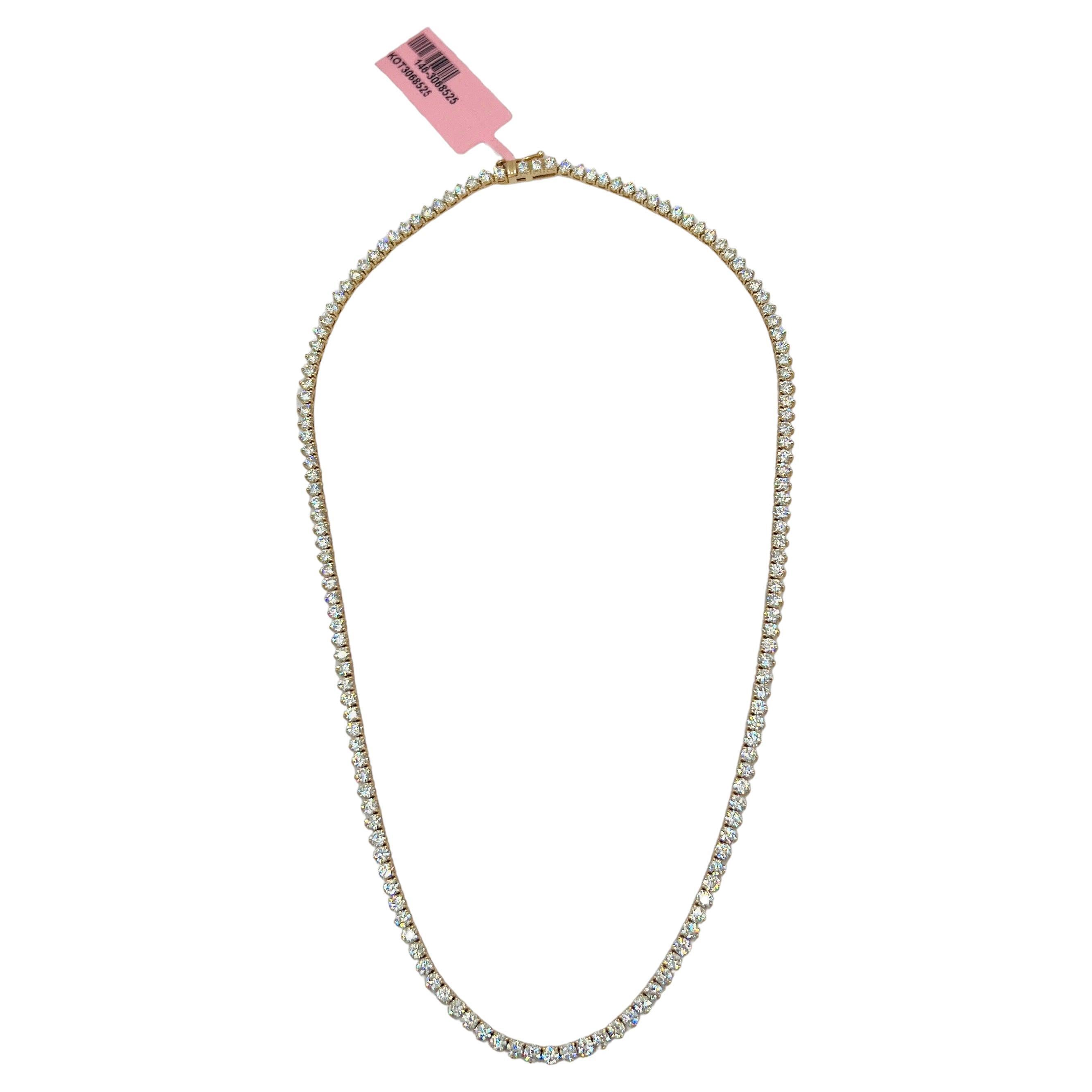 White Diamond Round Tennis 3 Prong Necklace in 14K Yellow Gold For Sale