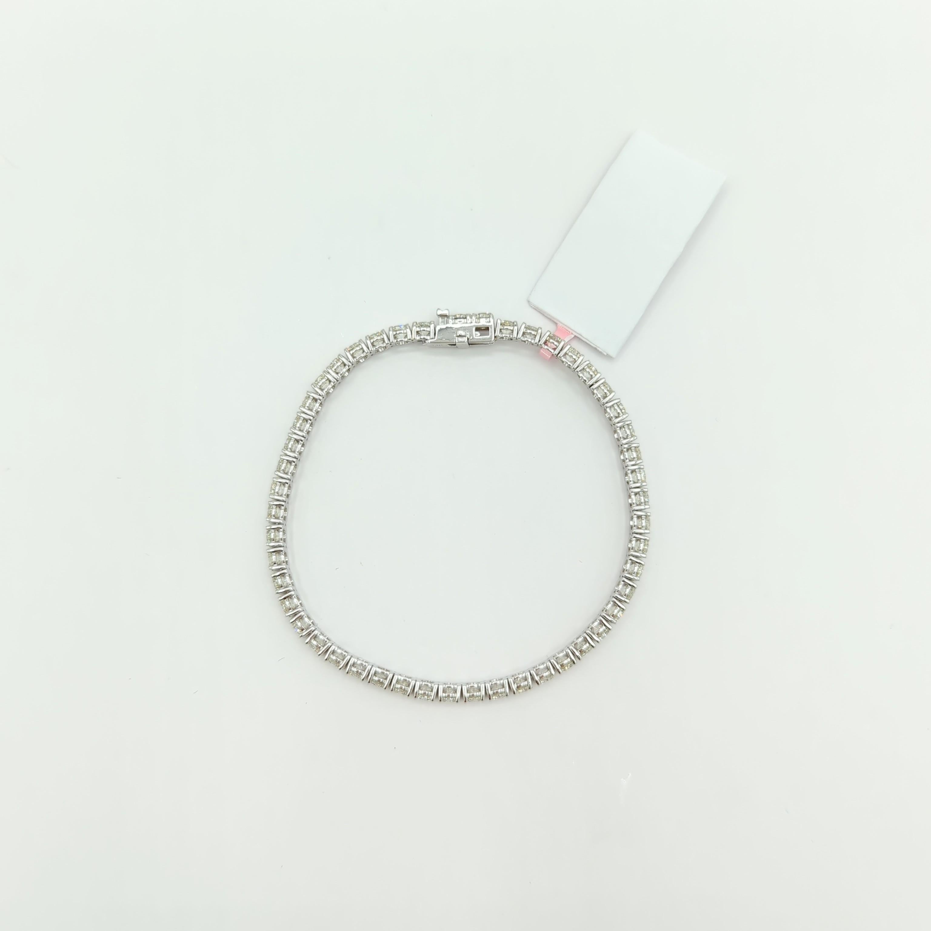 White Diamond Round Tennis Bracelet in 14K White Gold For Sale 6