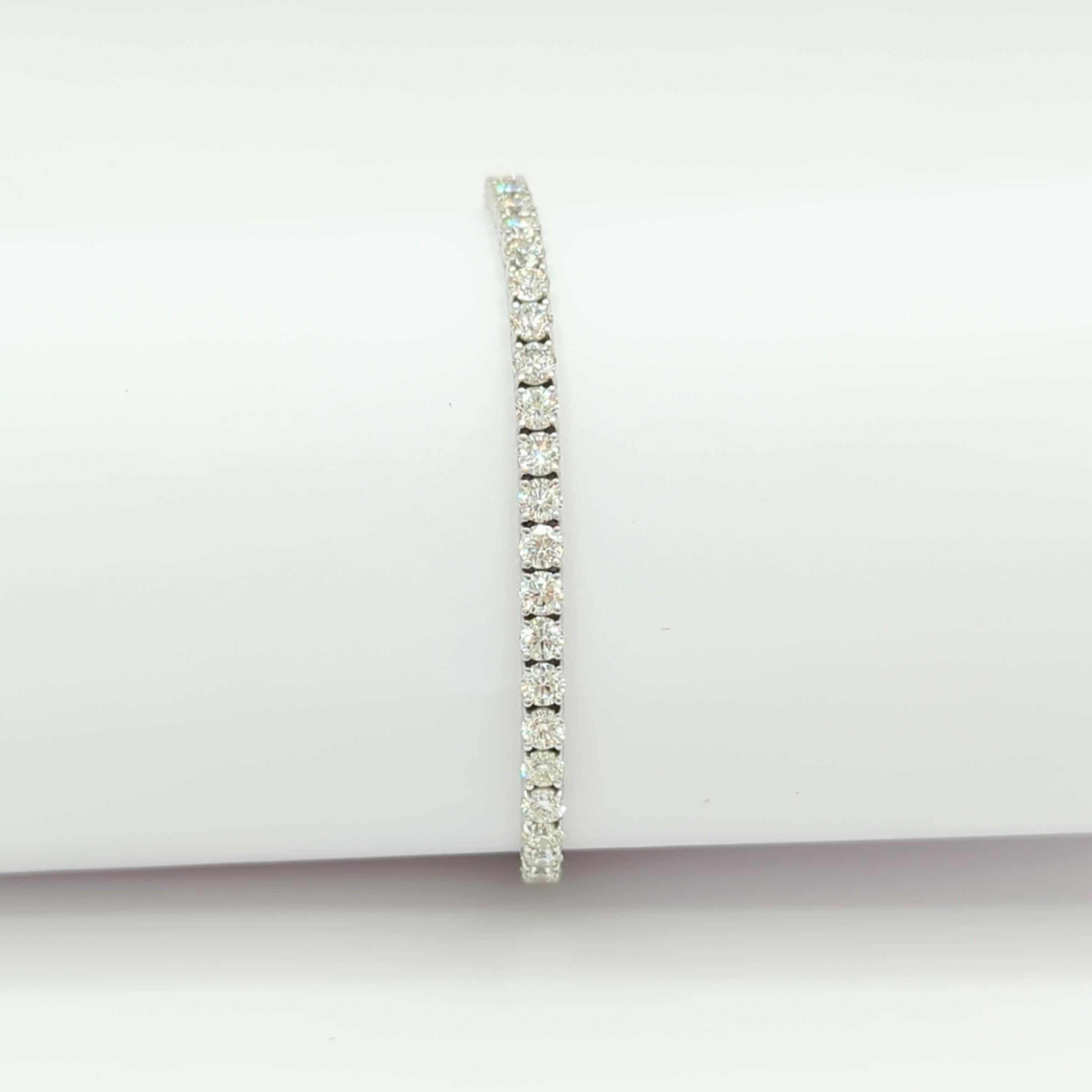 Women's or Men's White Diamond Round Tennis Bracelet in 14K White Gold For Sale