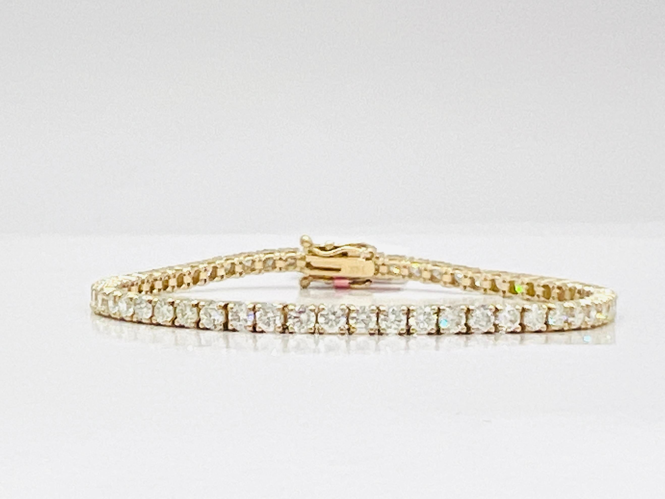 White Diamond Round Tennis Bracelet in 14K Yellow Gold For Sale 5