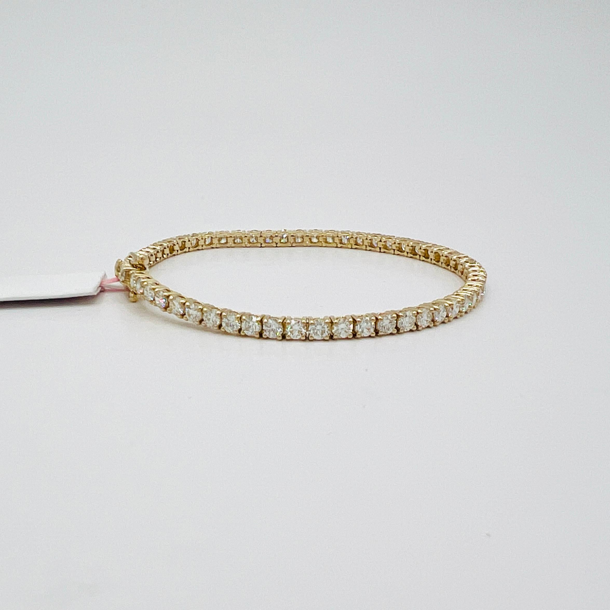 White Diamond Round Tennis Bracelet in 14K Yellow Gold For Sale 2