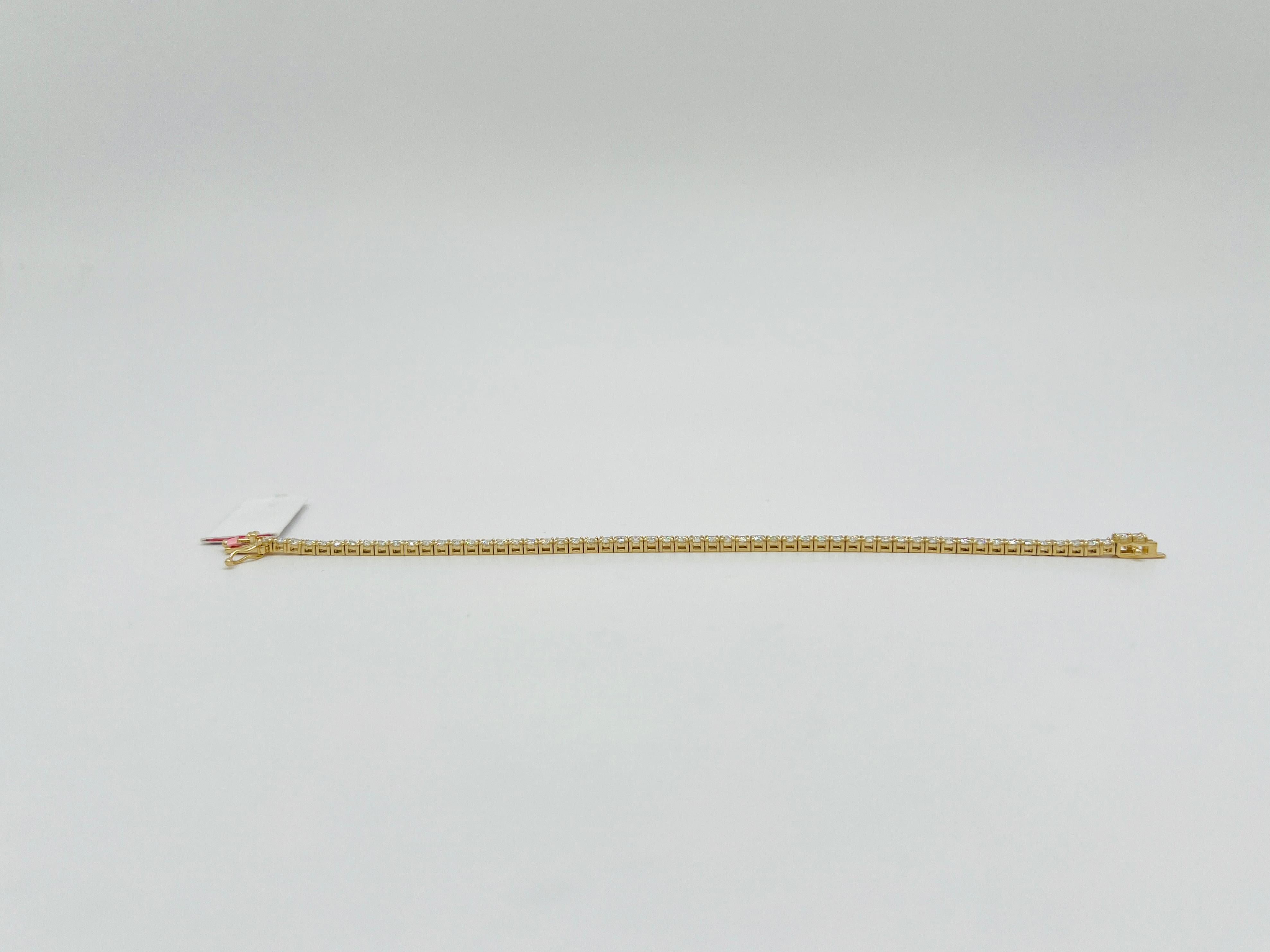 White Diamond Round Tennis Bracelet in 14K Yellow Gold For Sale 4