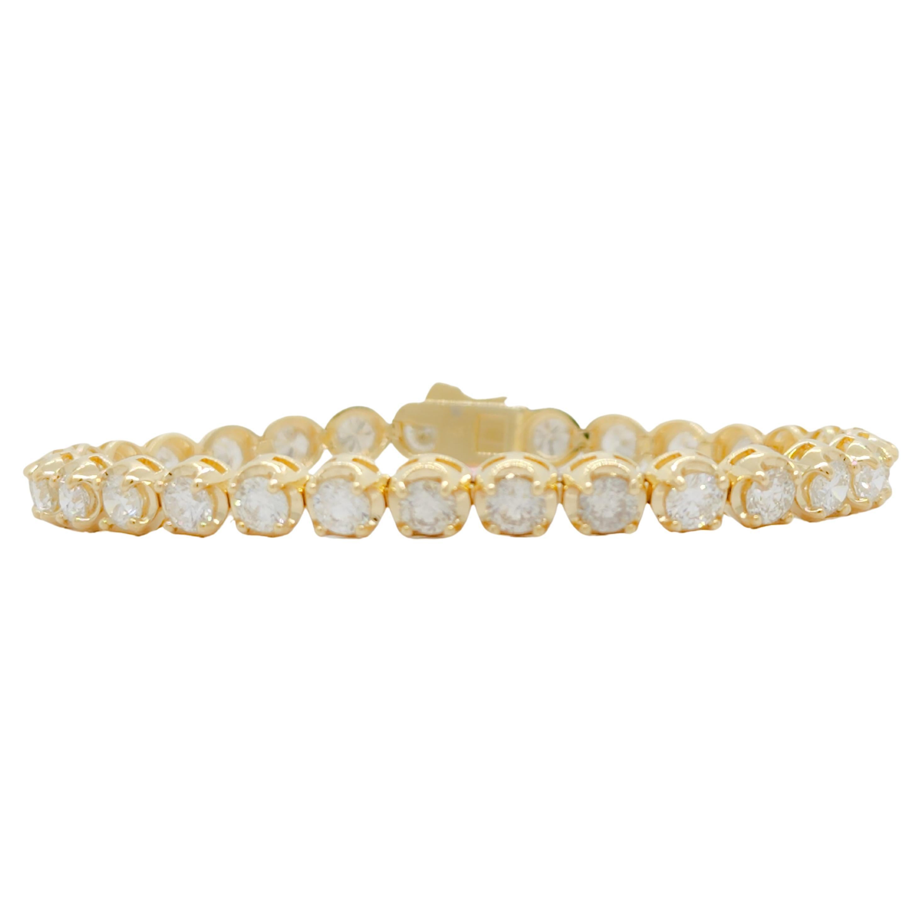 White Diamond Round Tennis Bracelet in 14k Yellow Gold