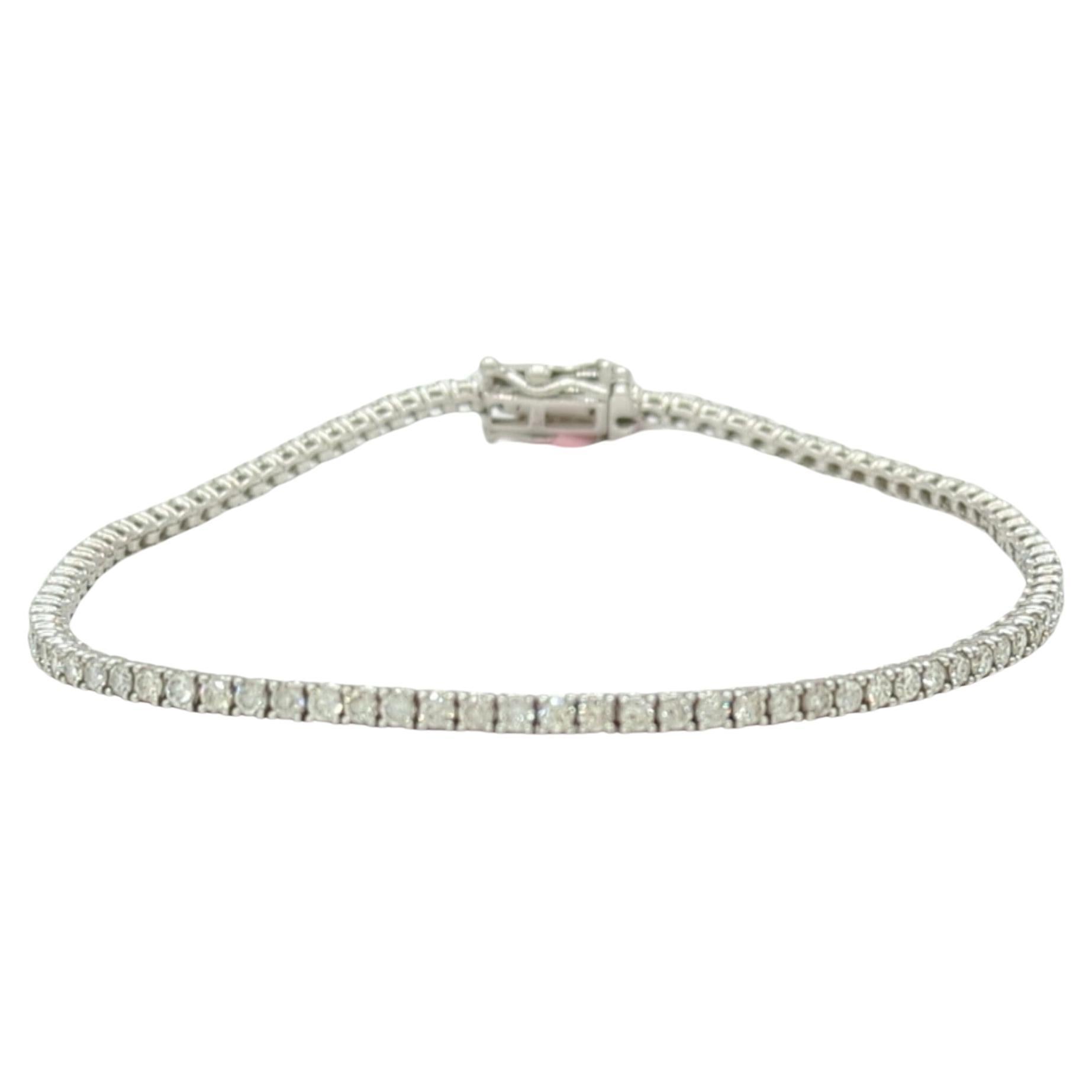 White Diamond Round Tennis Bracelet in 18K White Gold For Sale