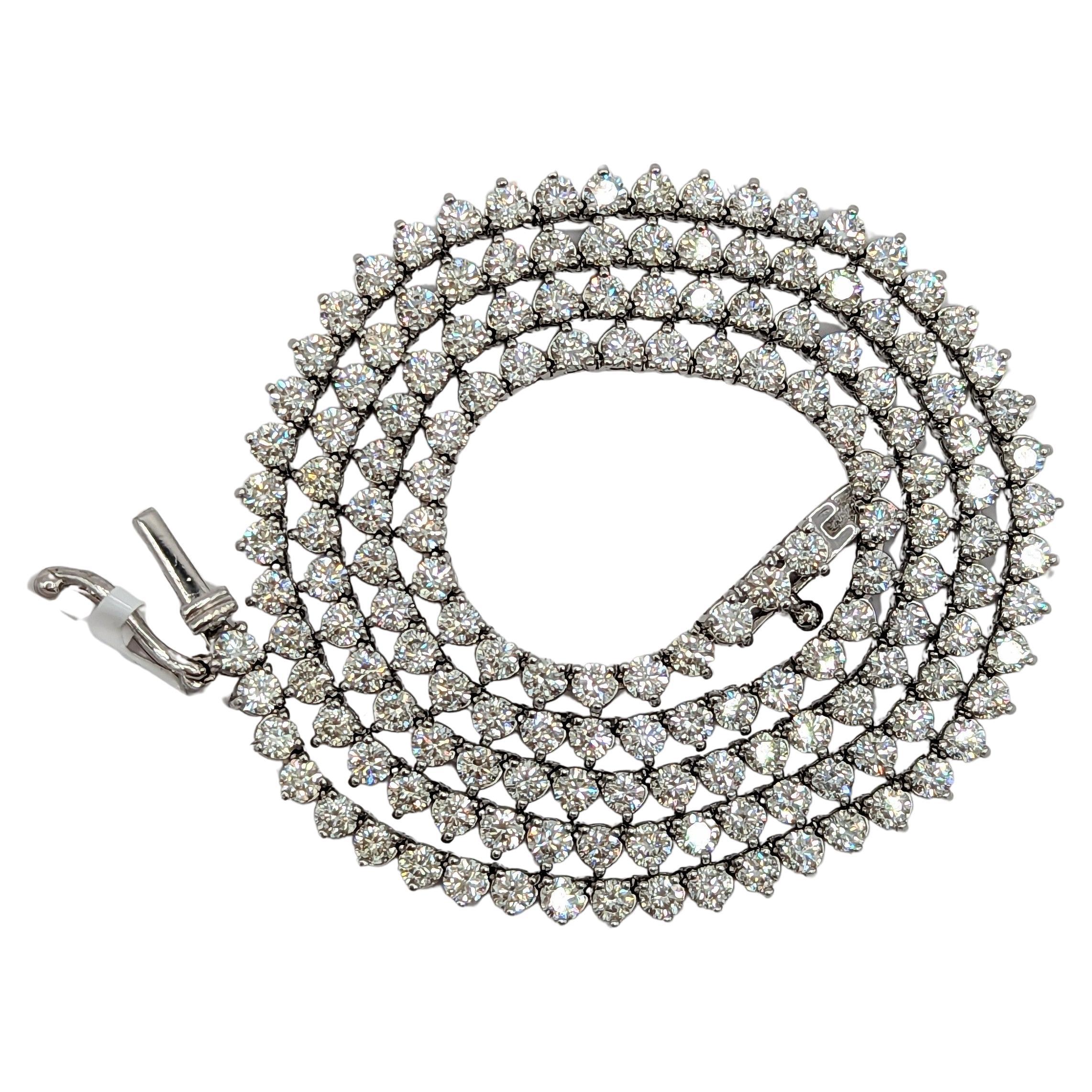 Women's or Men's White Diamond Round Tennis Necklace in 14K White Gold For Sale