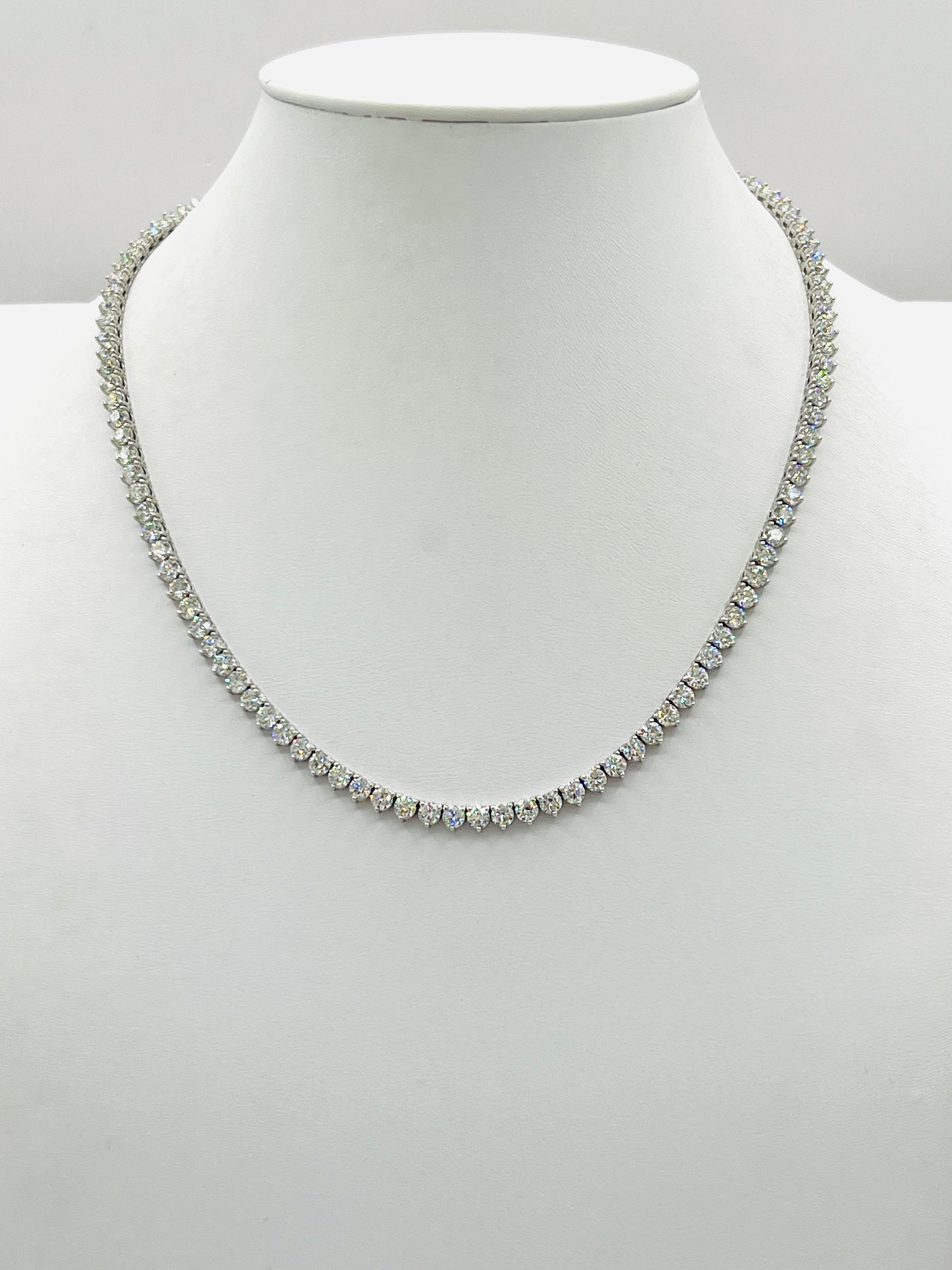 White Diamond Round Tennis Necklace in 14K White Gold For Sale 2
