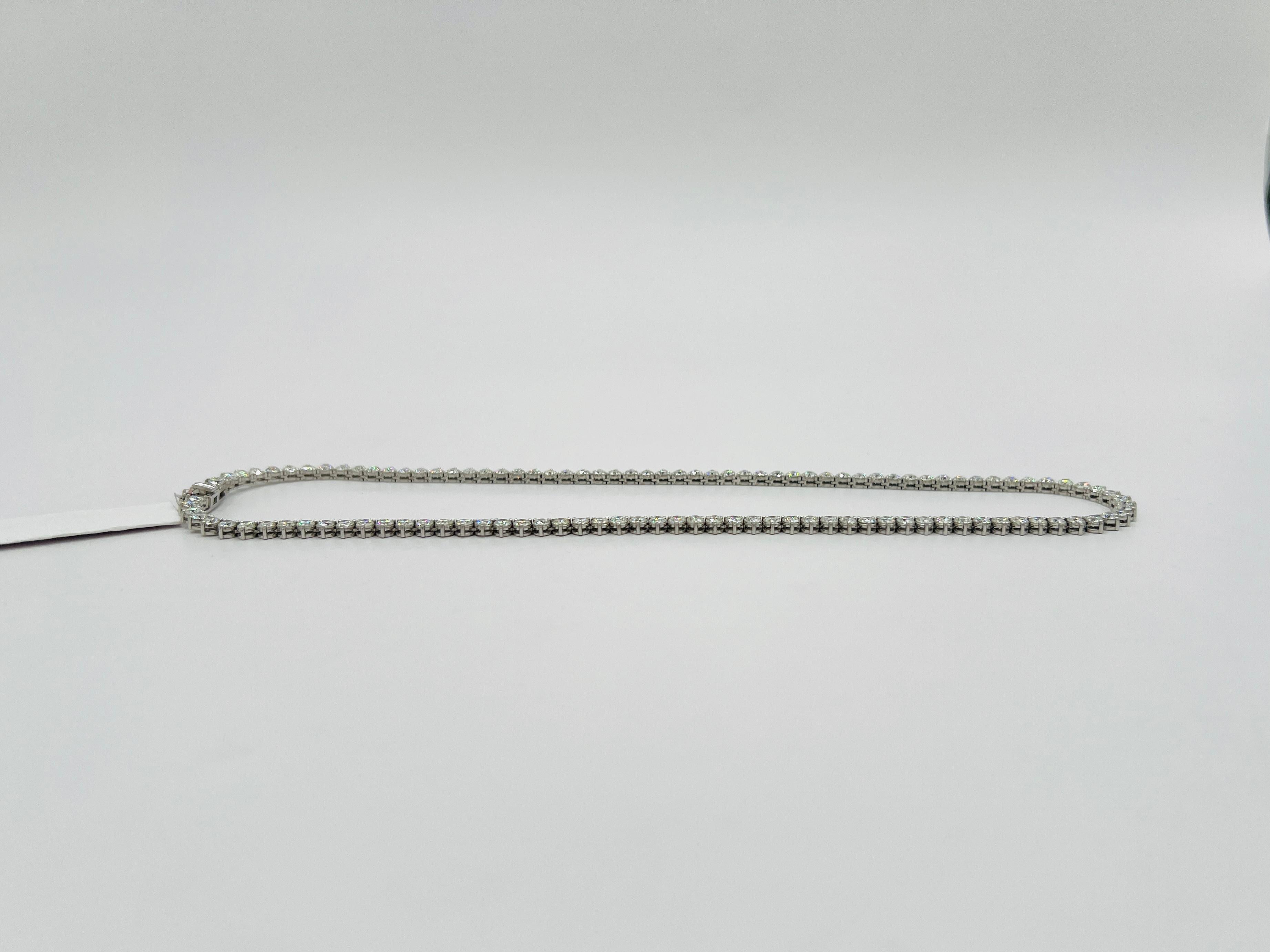 White Diamond Round Tennis Necklace in 14K White Gold For Sale 3