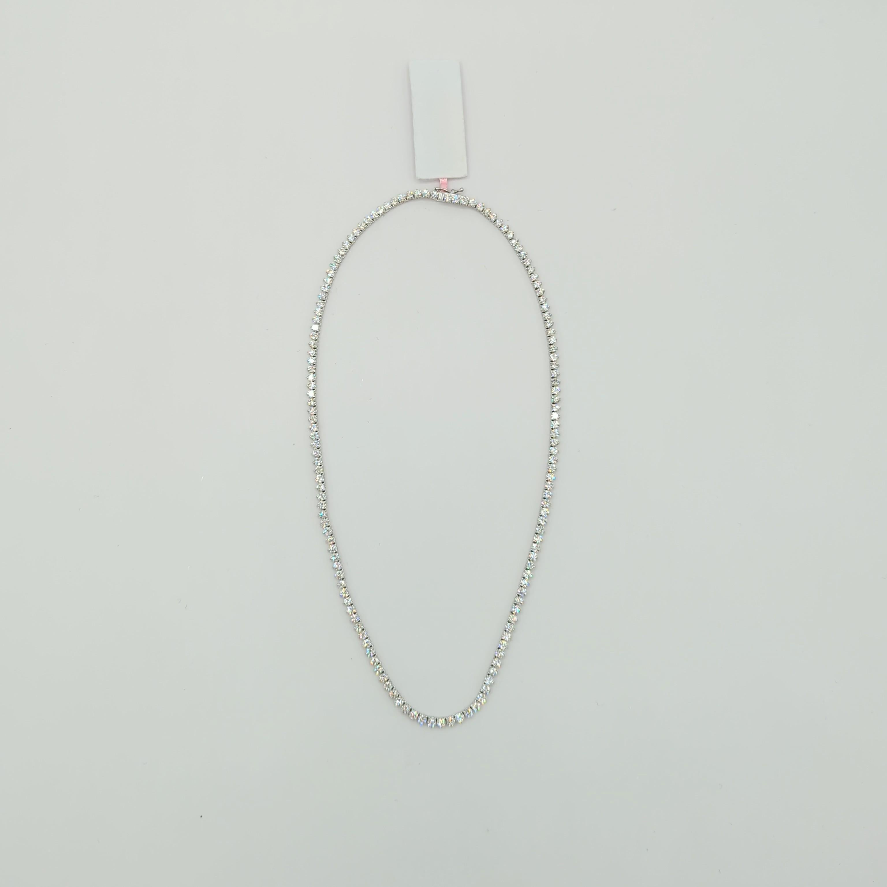 White Diamond Round Tennis Necklace in 14K White Gold For Sale 4