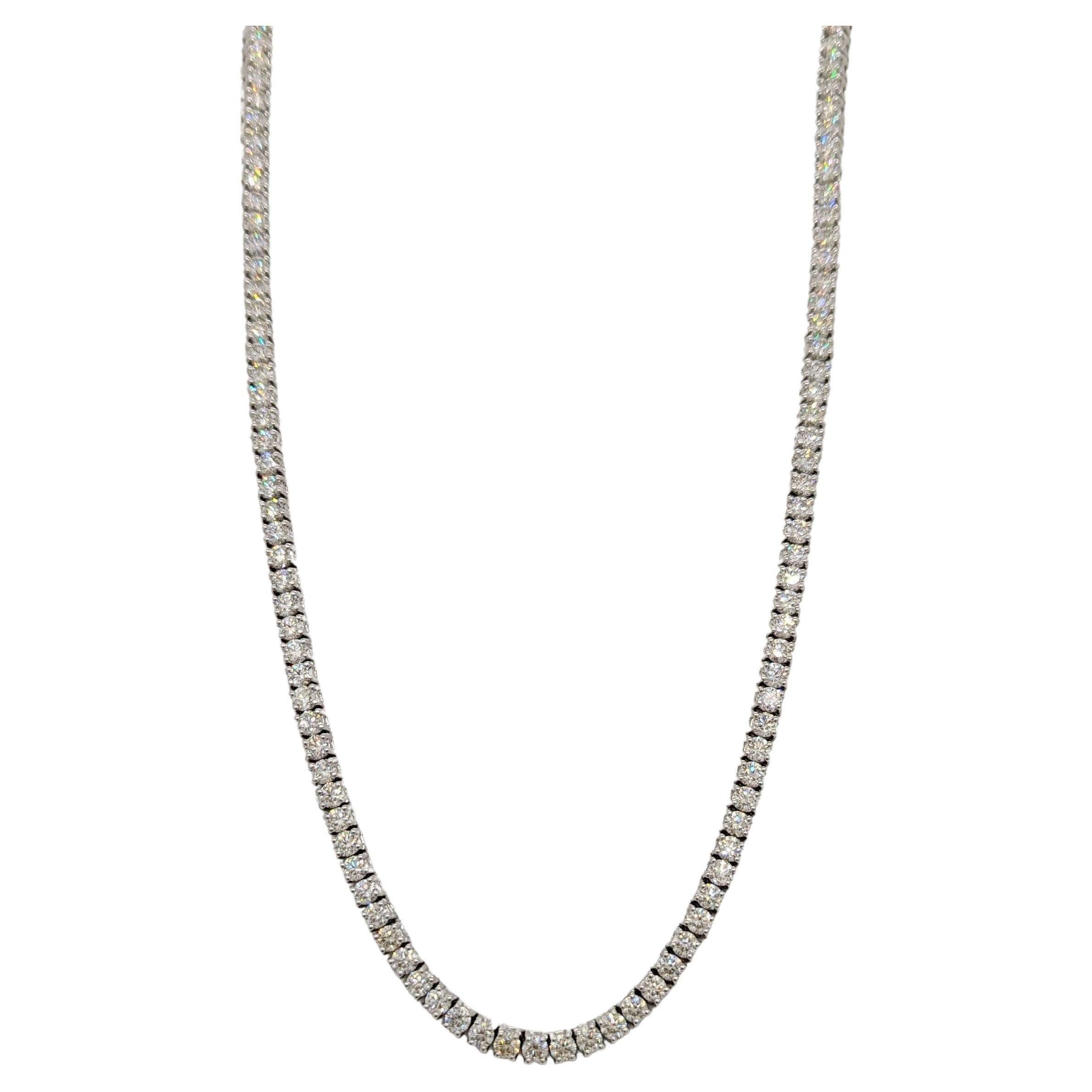 White Diamond Round Tennis Necklace in 14K White Gold For Sale