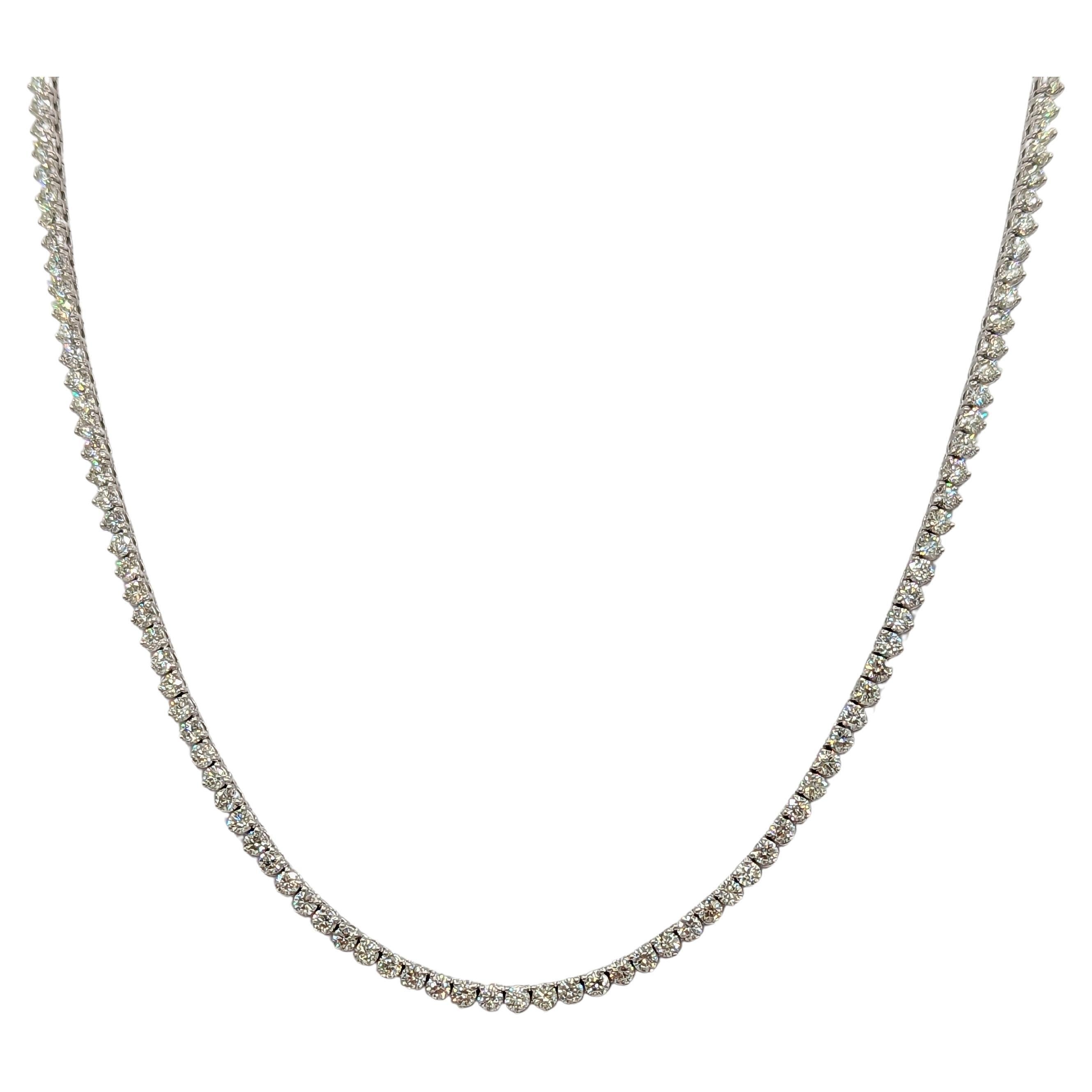 White Diamond Round Tennis Necklace in 14K White Gold For Sale