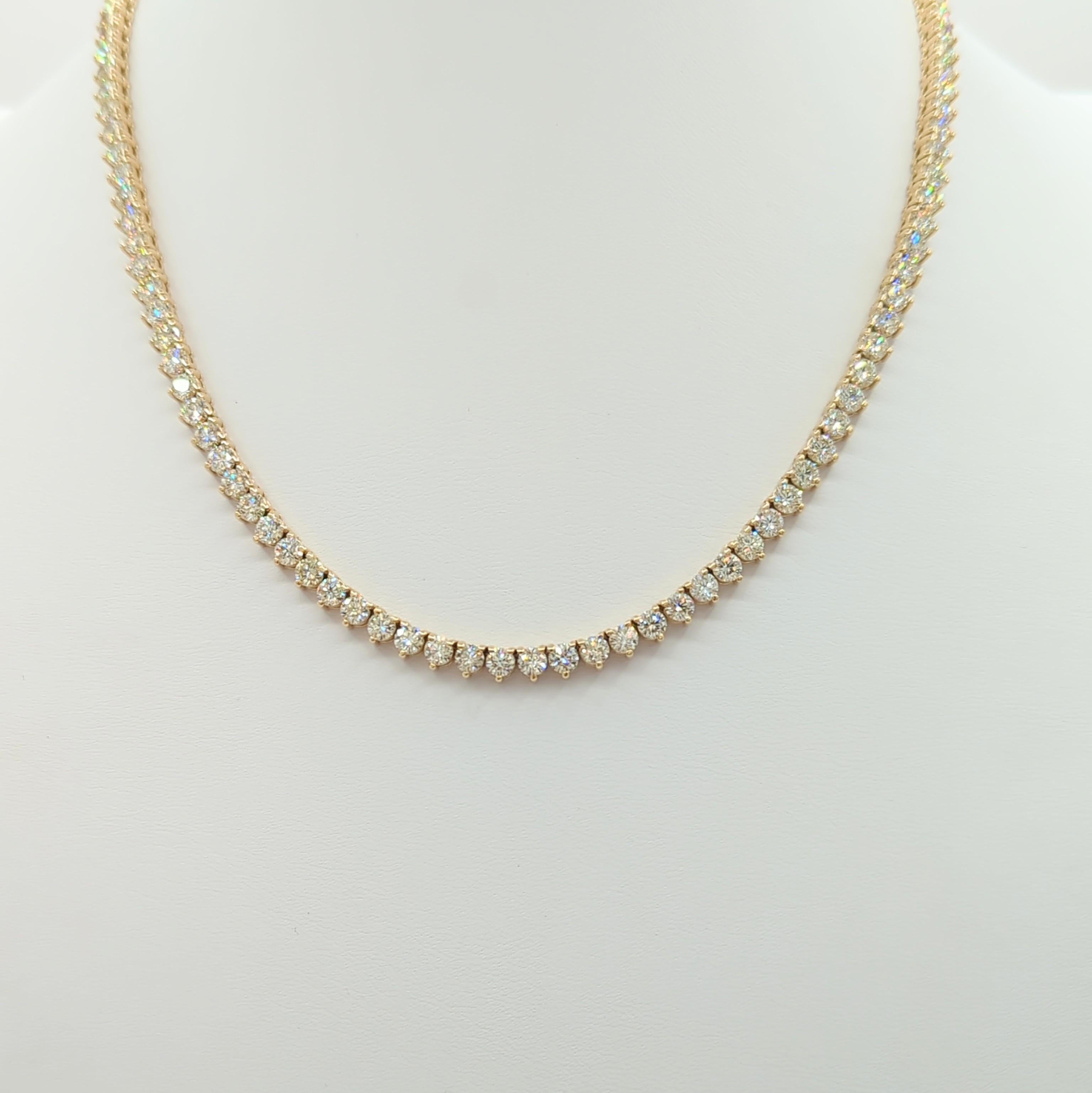 Runde Tennis-Halskette aus 14 Karat Gelbgold mit weißenen weißen Diamanten für Damen oder Herren im Angebot