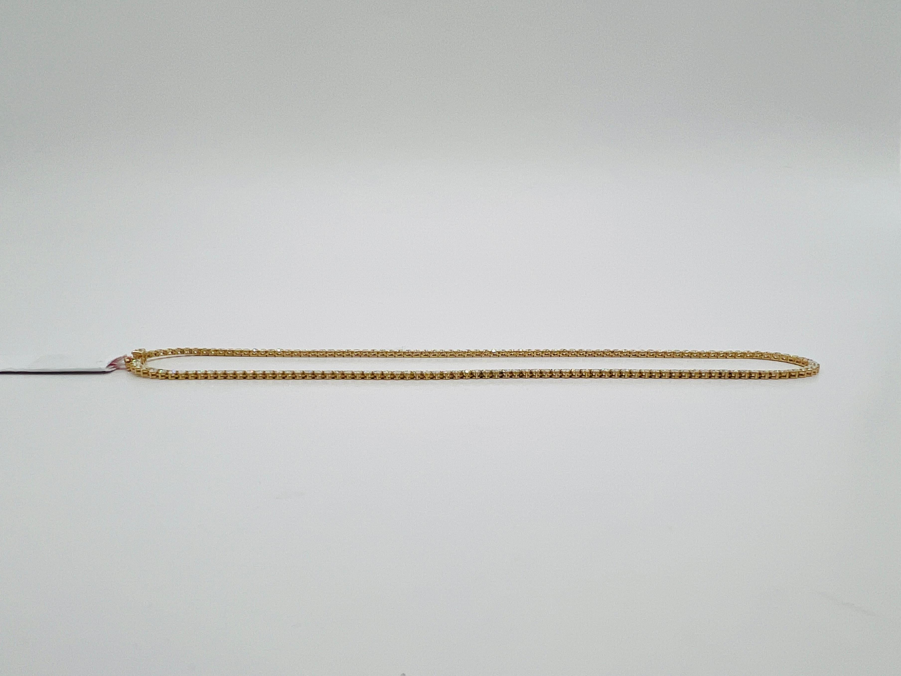 Women's or Men's White Diamond Round Tennis Necklace in 14K Yellow Gold For Sale