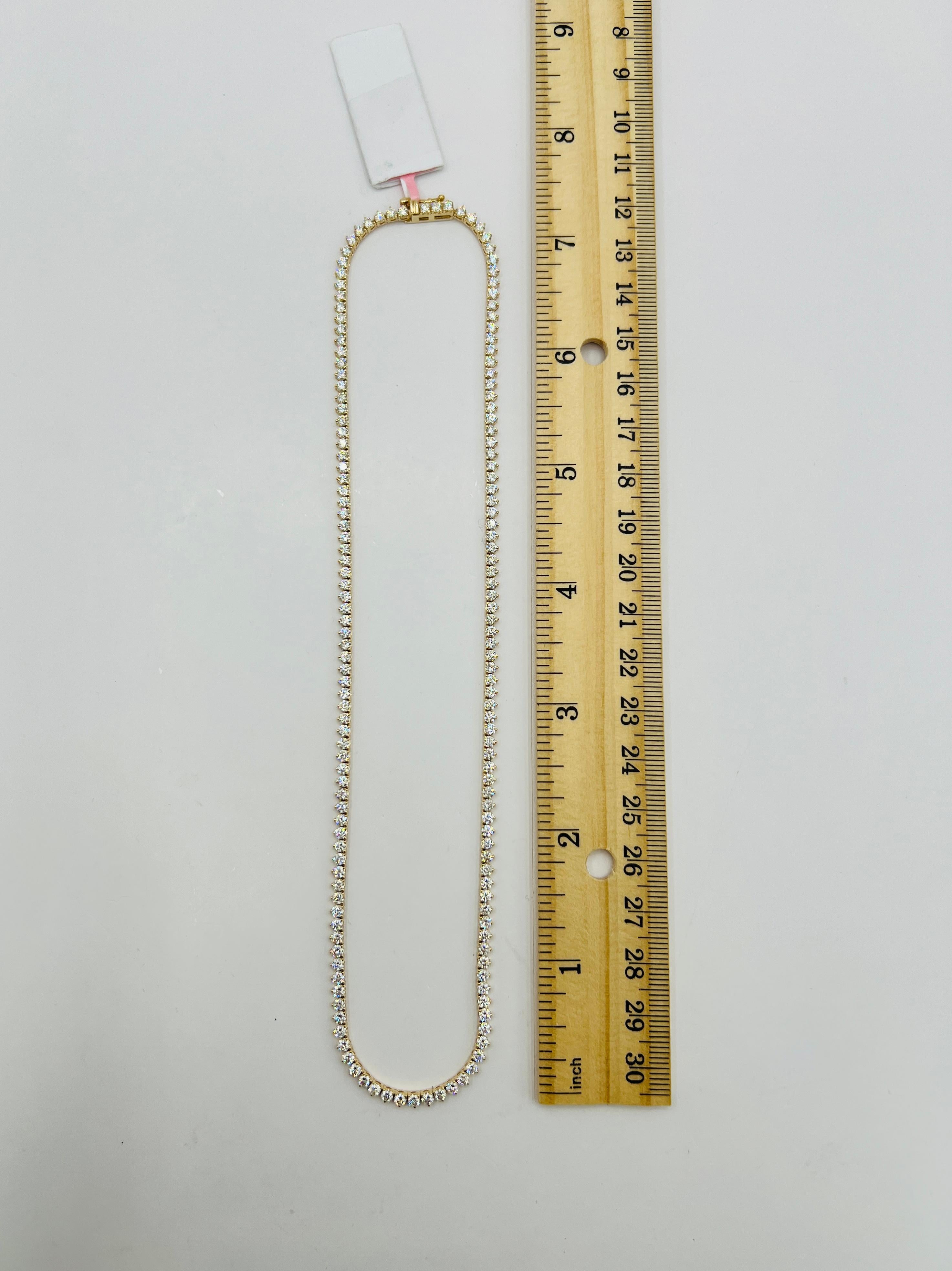 White Diamond Round Tennis Necklace in 14K Yellow Gold For Sale 1
