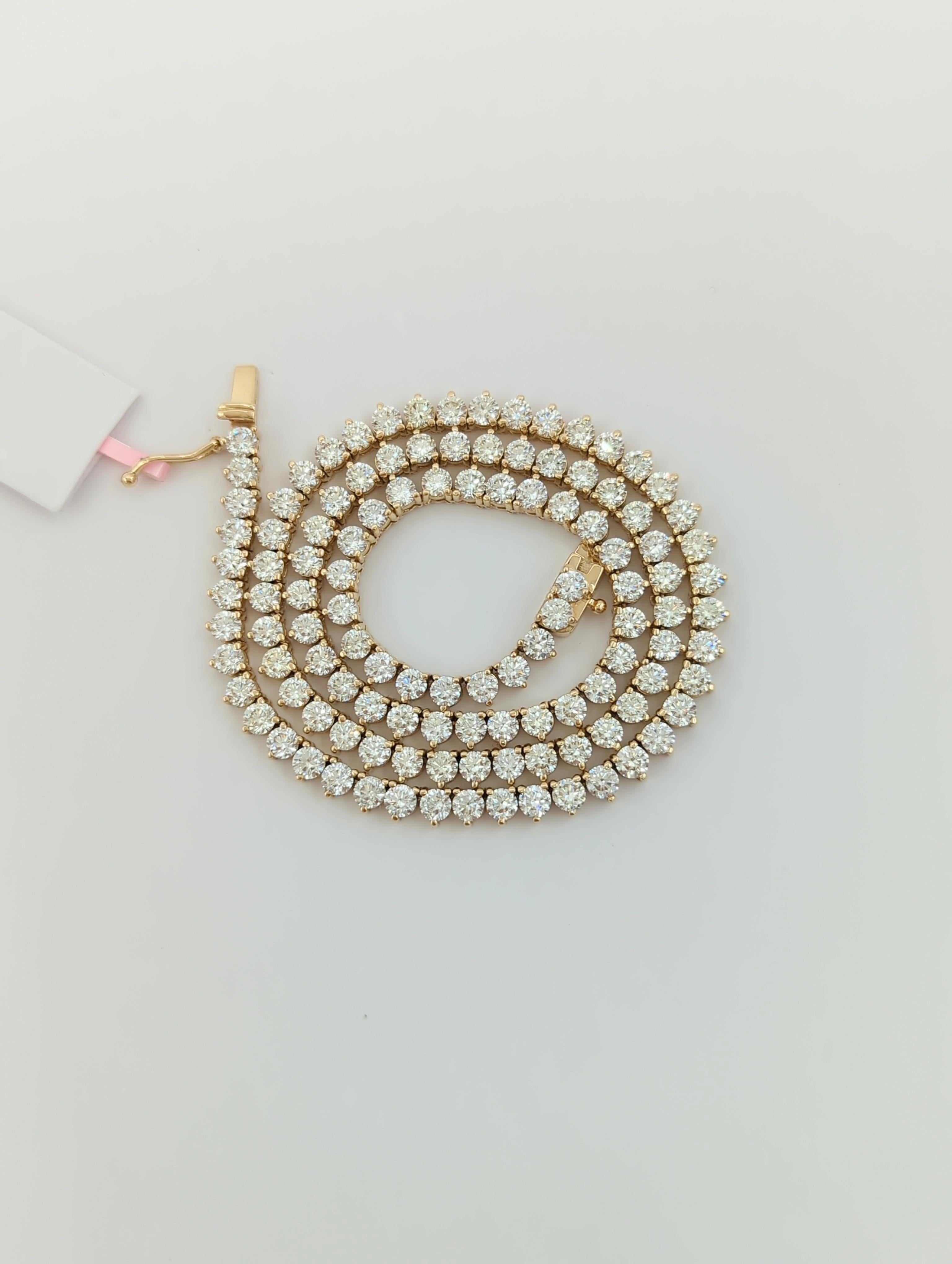 Runde Tennis-Halskette aus 14 Karat Gelbgold mit weißenen weißen Diamanten im Angebot 2