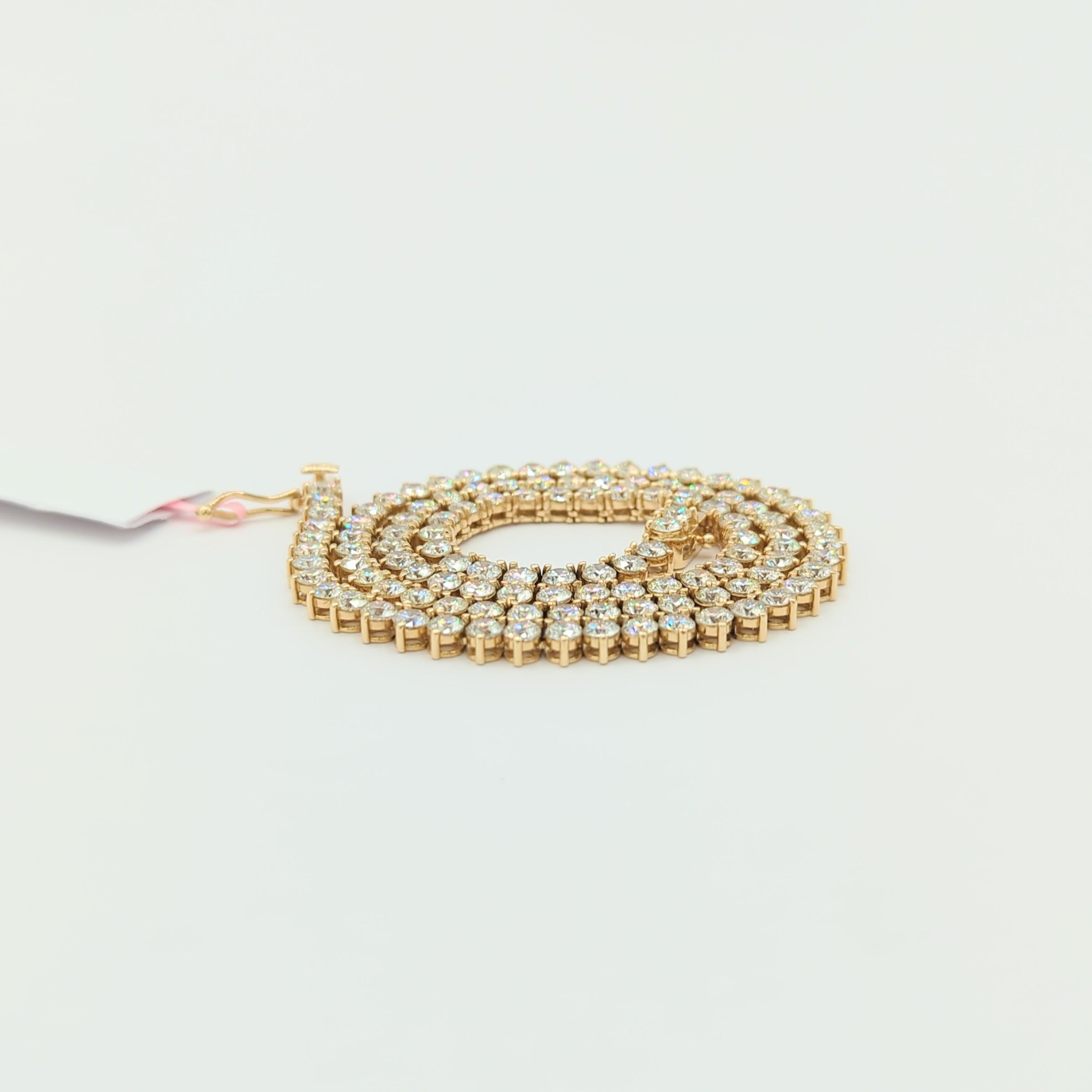 Runde Tennis-Halskette aus 14 Karat Gelbgold mit weißenen weißen Diamanten im Angebot 3