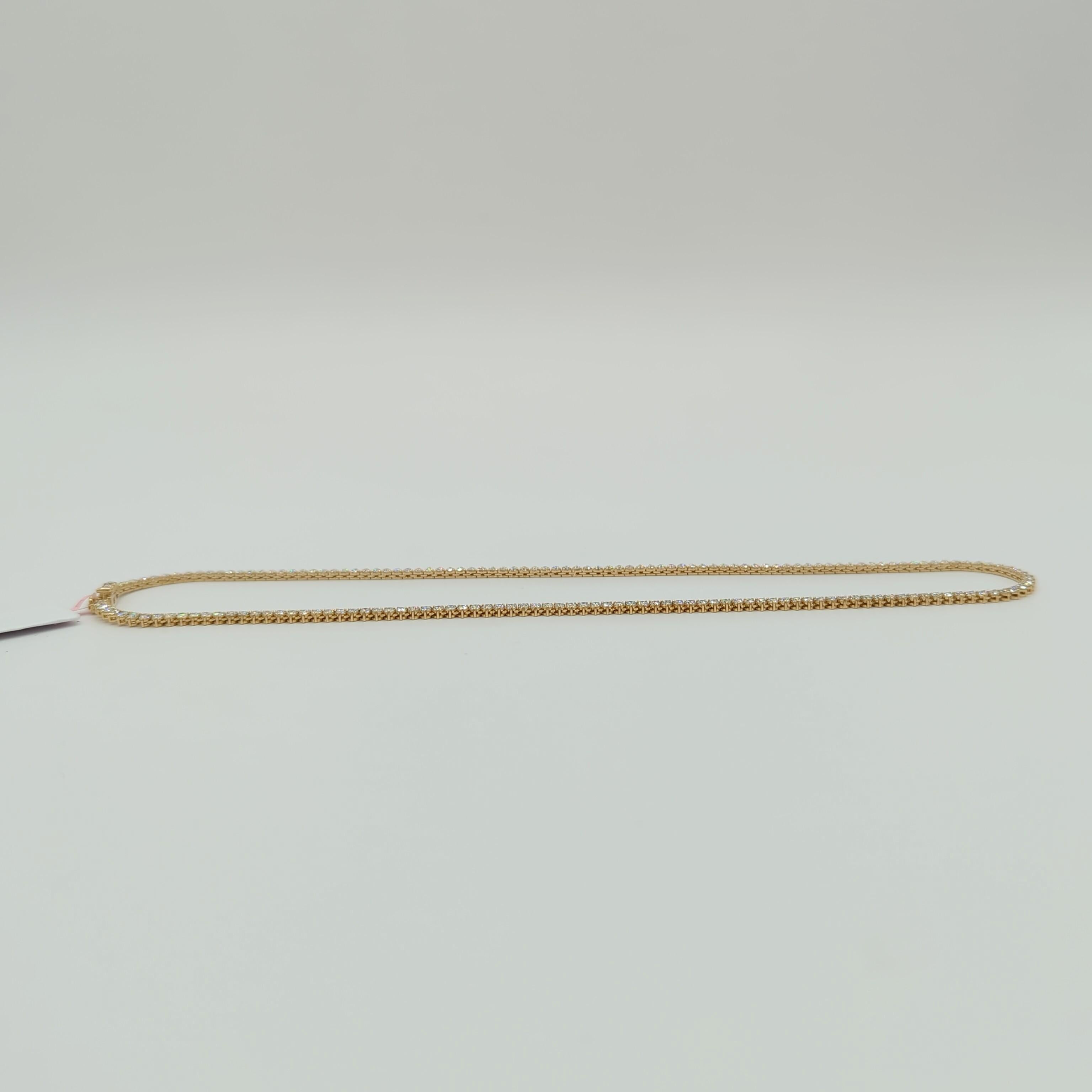White Diamond Round Tennis Necklace in 14K Yellow Gold For Sale 4