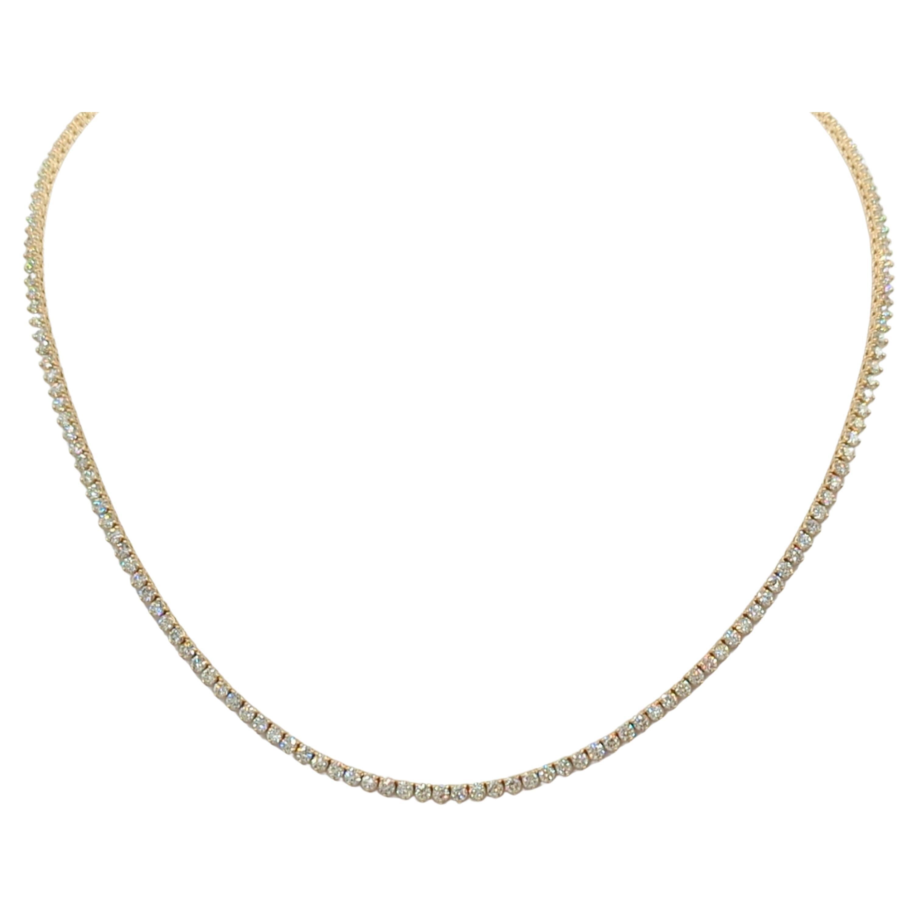 White Diamond Round Tennis Necklace in 14K Yellow Gold For Sale