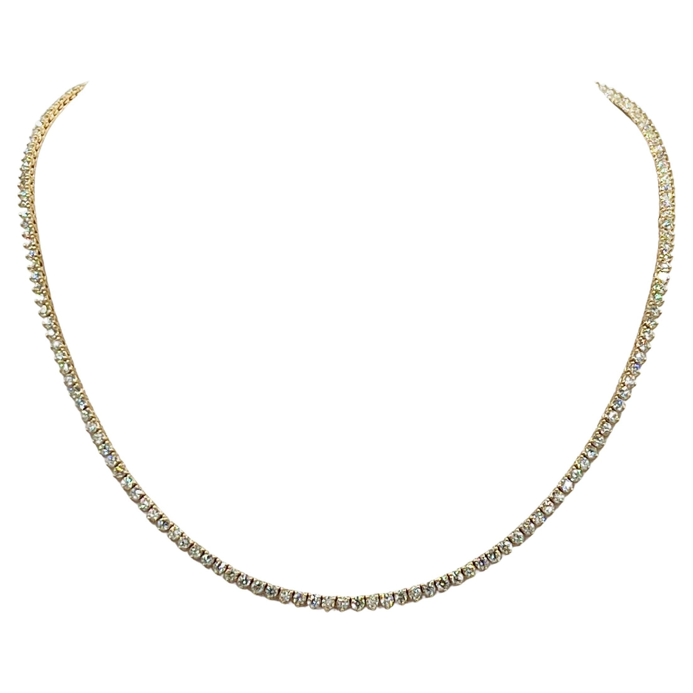 Collier tennis rond en or jaune 14 carats avec diamants blancs