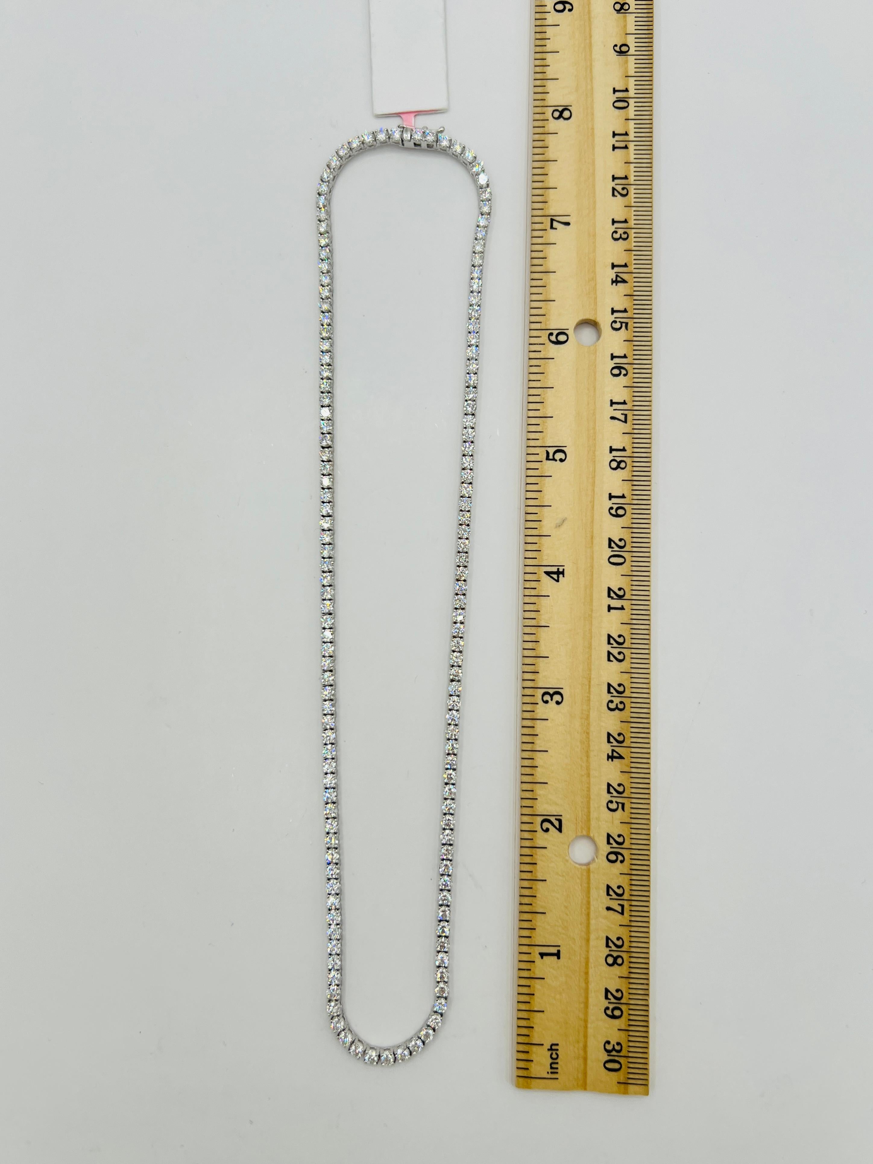 White Diamond Round Tennis Necklace in 18K White Gold For Sale 2