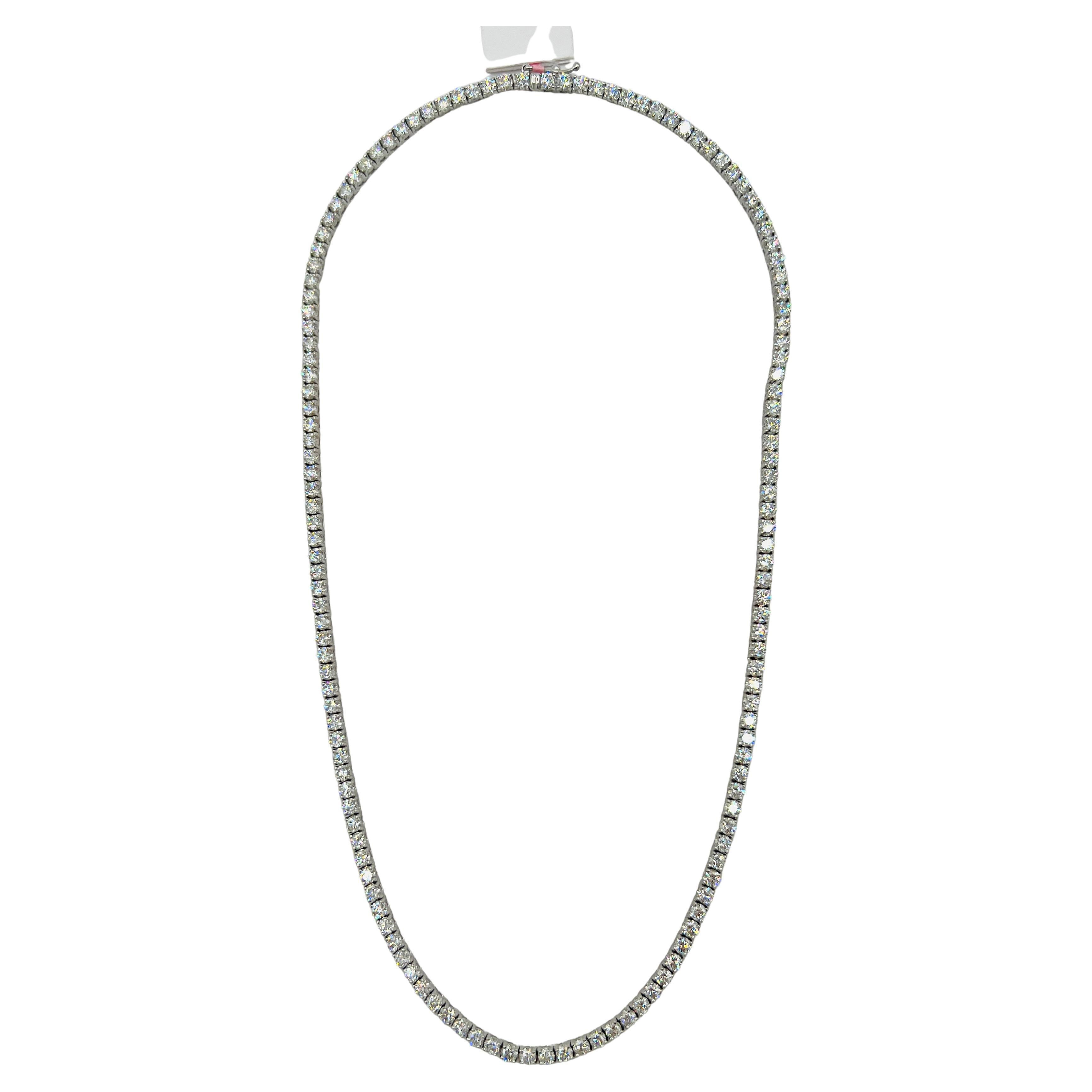 White Diamond Round Tennis Necklace in 18K White Gold
