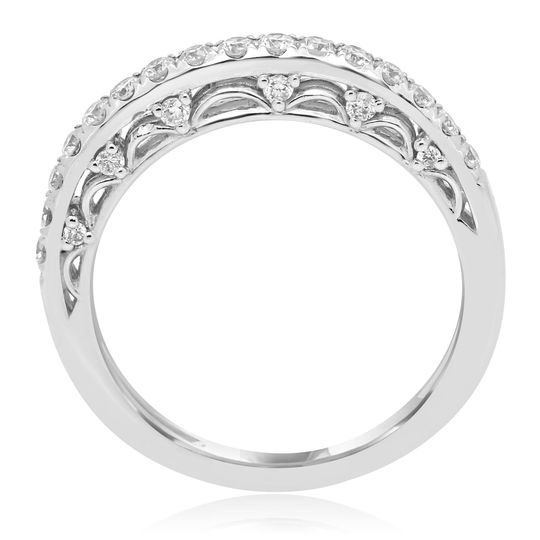 Contemporary White Diamond Round 14K White Gold Bridal Wedding Fashion Band Ring