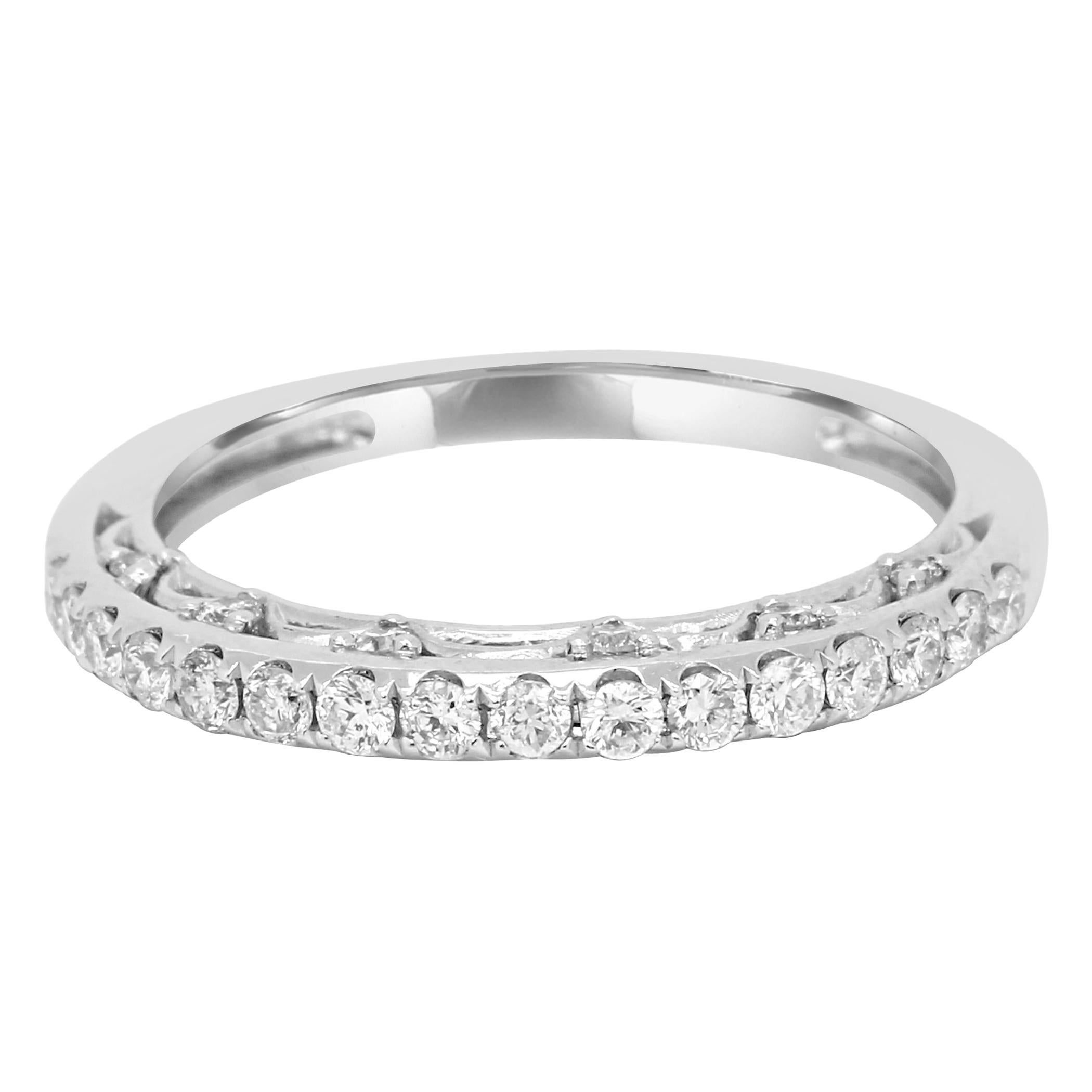 White Diamond Round 14K White Gold Bridal Wedding Fashion Band Ring