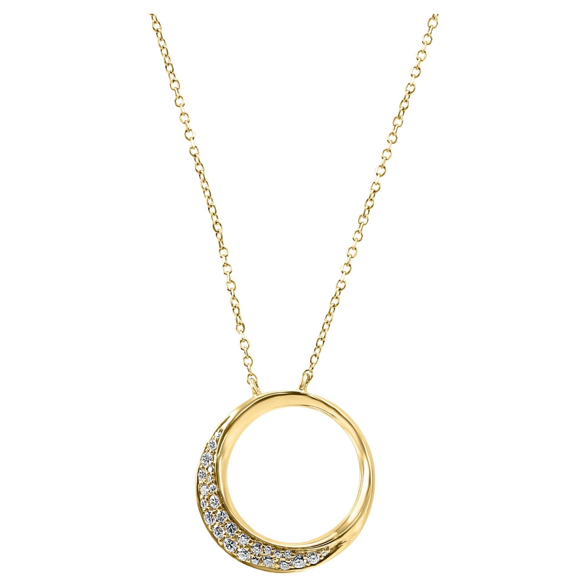 White Diamond Round 14 Karat Yellow Gold "Circle Of Life" Pendant Necklace For Sale