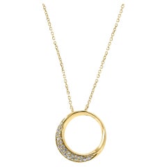 White Diamond Round Yellow Gold "Circle Of Life" Fancy Pendent Chain Necklace 