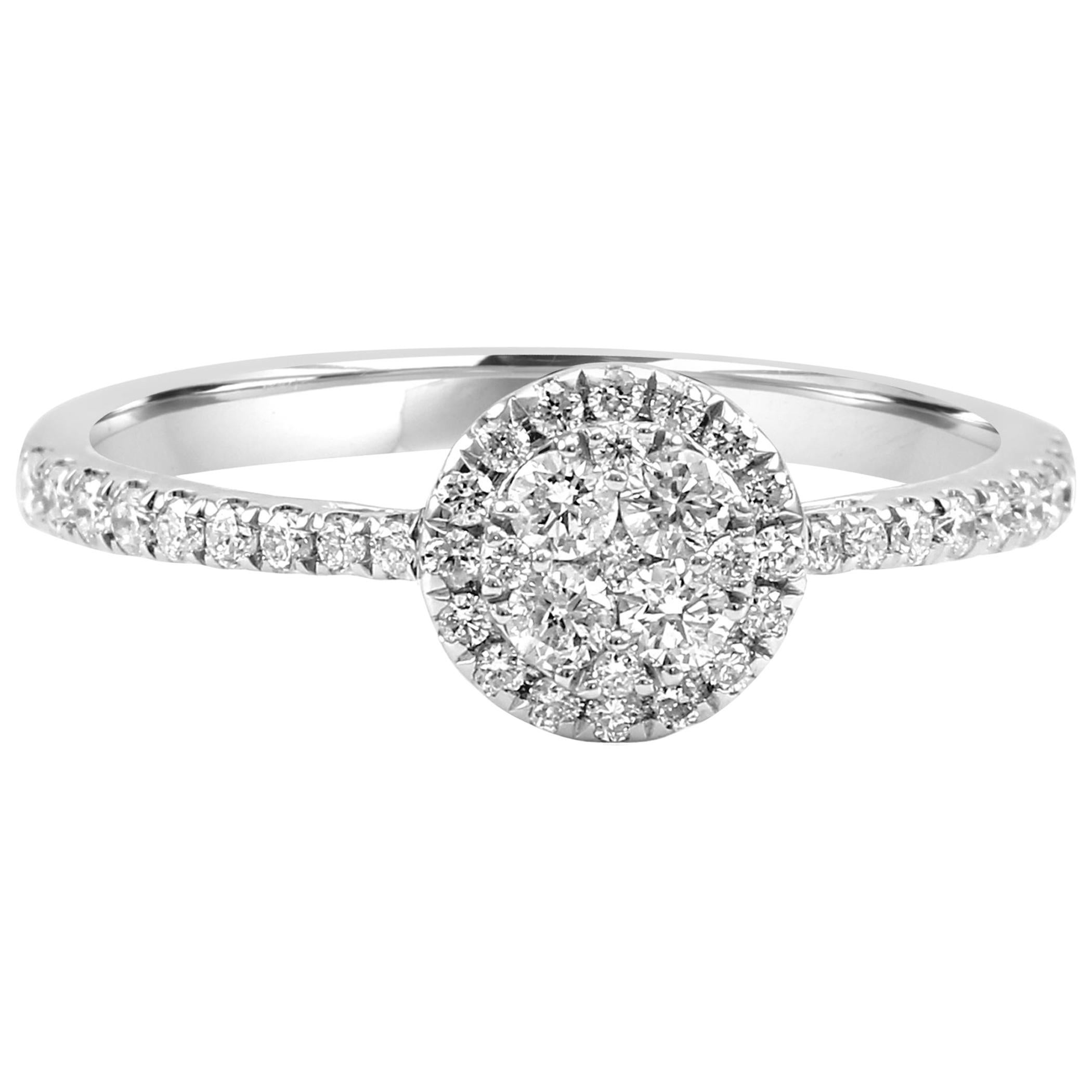 White Diamond Rounds 14 Karat Gold Cluster Bridal Fashion Cocktail Ring
