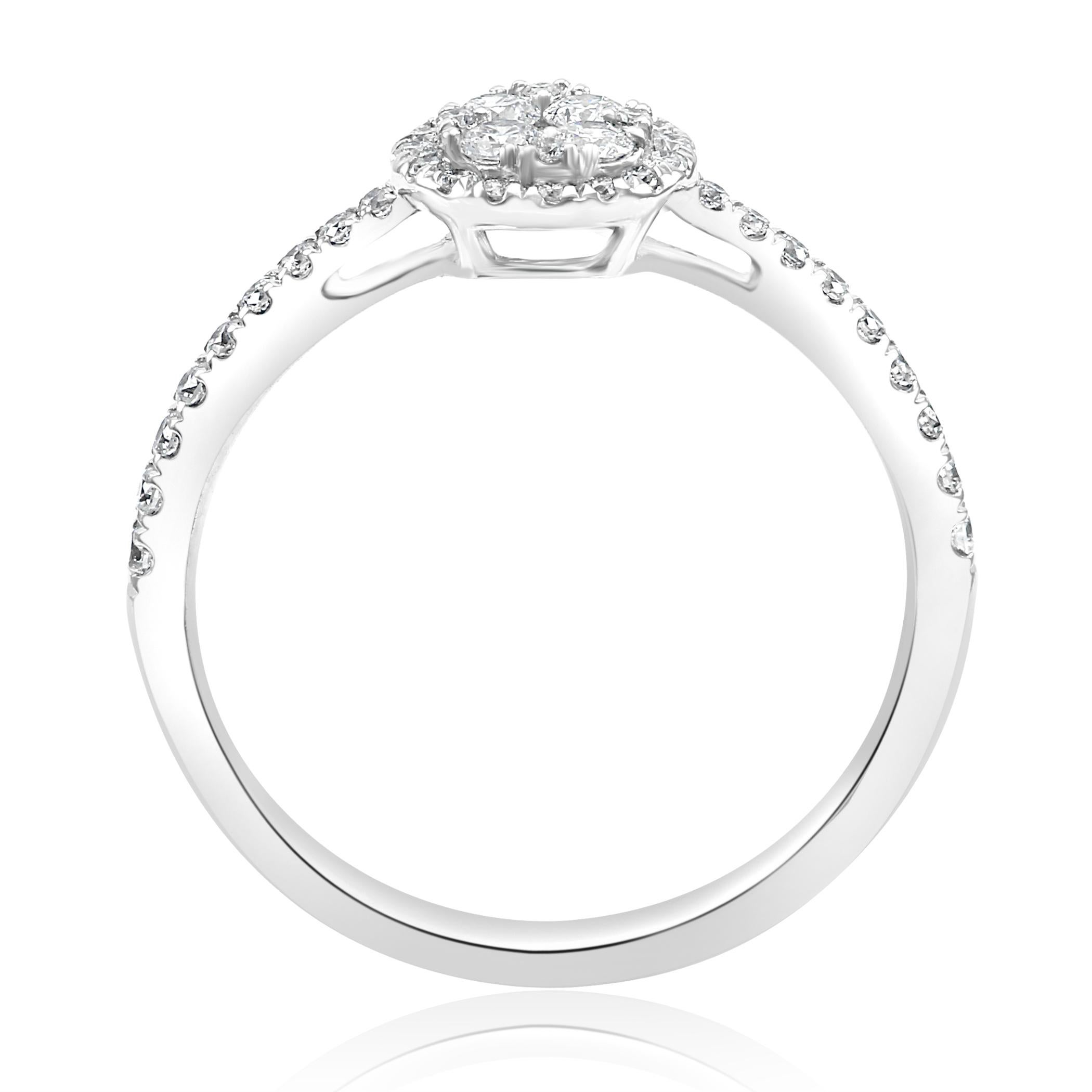 Modern White Diamond Rounds 14 Karat Gold Cluster Bridal Fashion Cocktail Ring