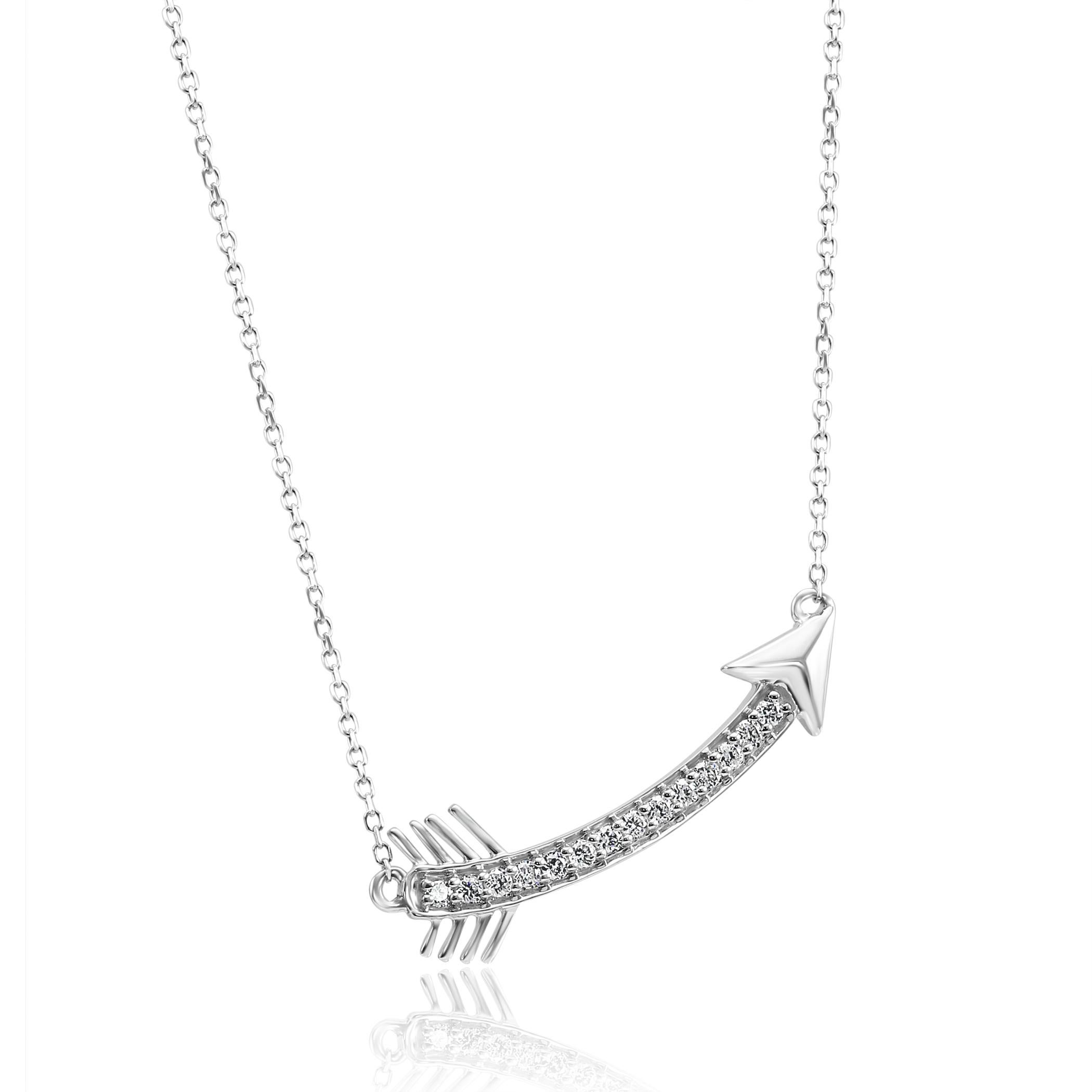 Contemporary White Diamond Rounds 14k Gold Fashion Drop Dangle Arrow Pendant Chain Necklace