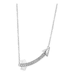 White Diamond Rounds 14k Gold Fashion Drop Dangle Arrow Pendant Chain Necklace