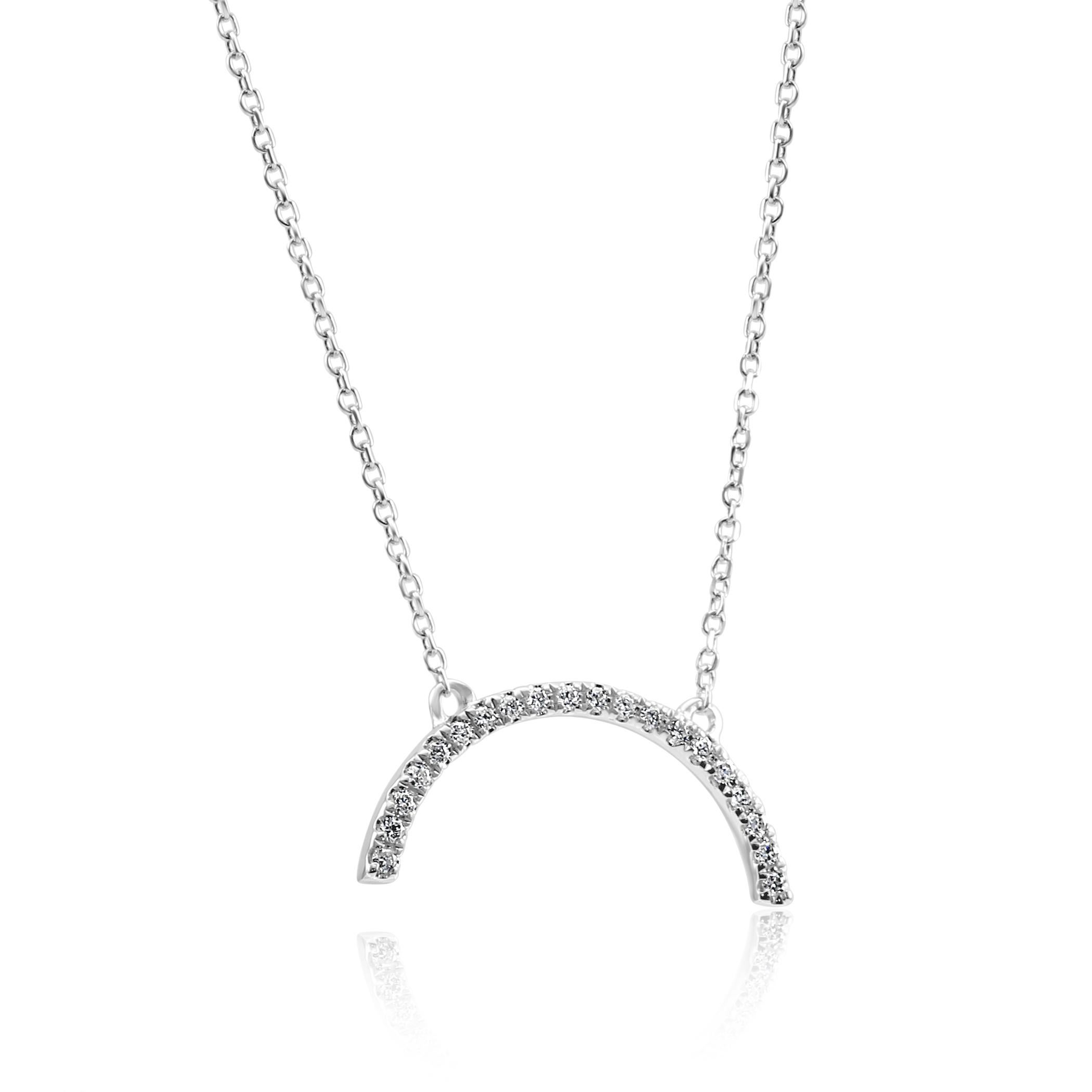 Modern White Diamond Rounds 14 Karat White Gold Fashion Drop Pendant Chain Necklace